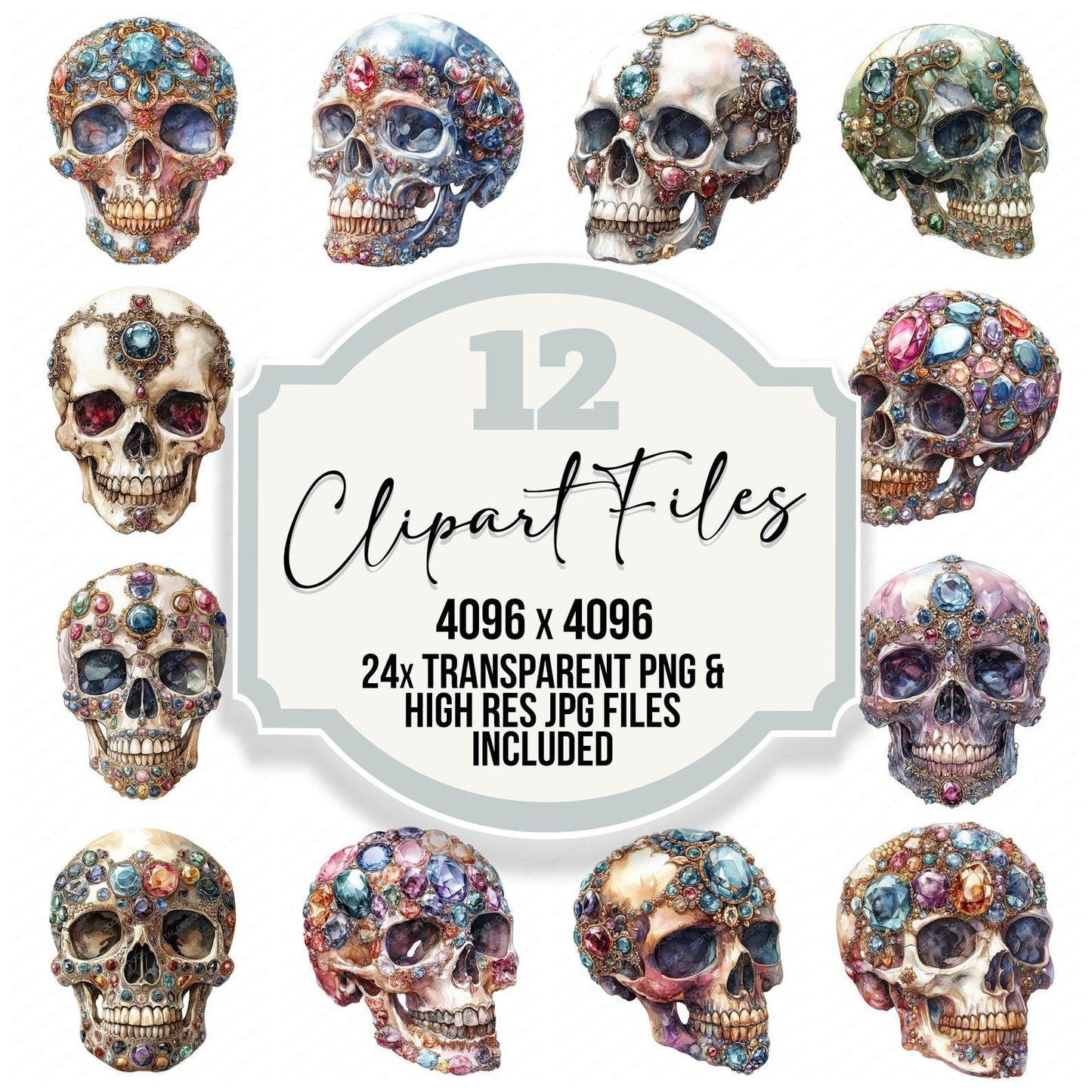 Jewelled Skull Clipart Set (DDD005907)