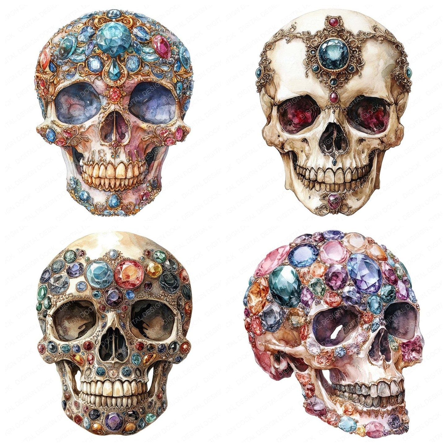 Jewelled Skull Clipart Set (DDD005907)