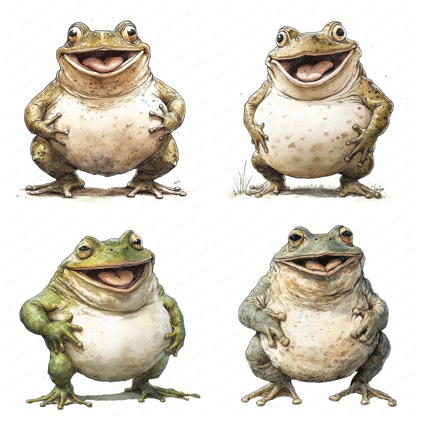 Jolly Fat Frog Character Clipart Set (DDD005909)