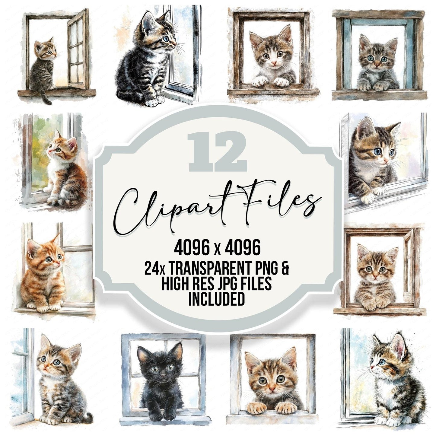 Kitten Sat at WIndow Clipart Set (DDD005921)
