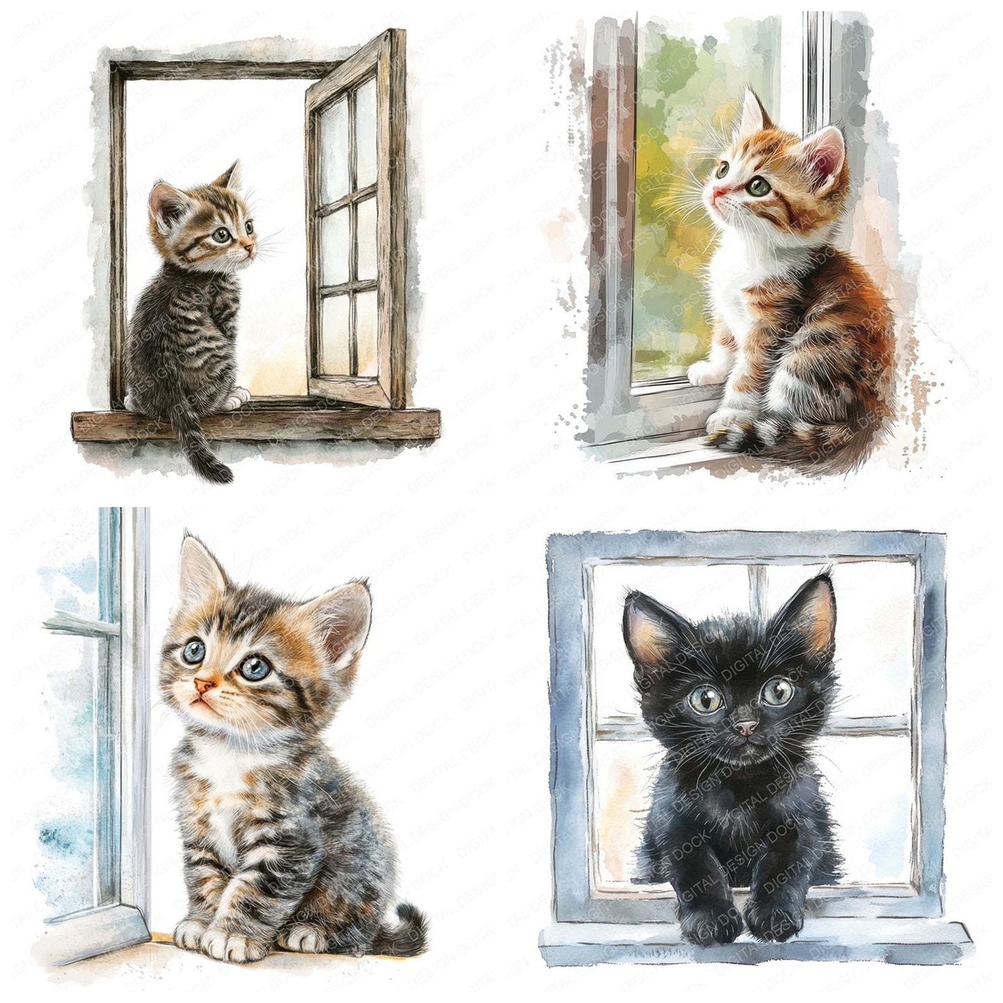 Kitten Sat at WIndow Clipart Set (DDD005921)