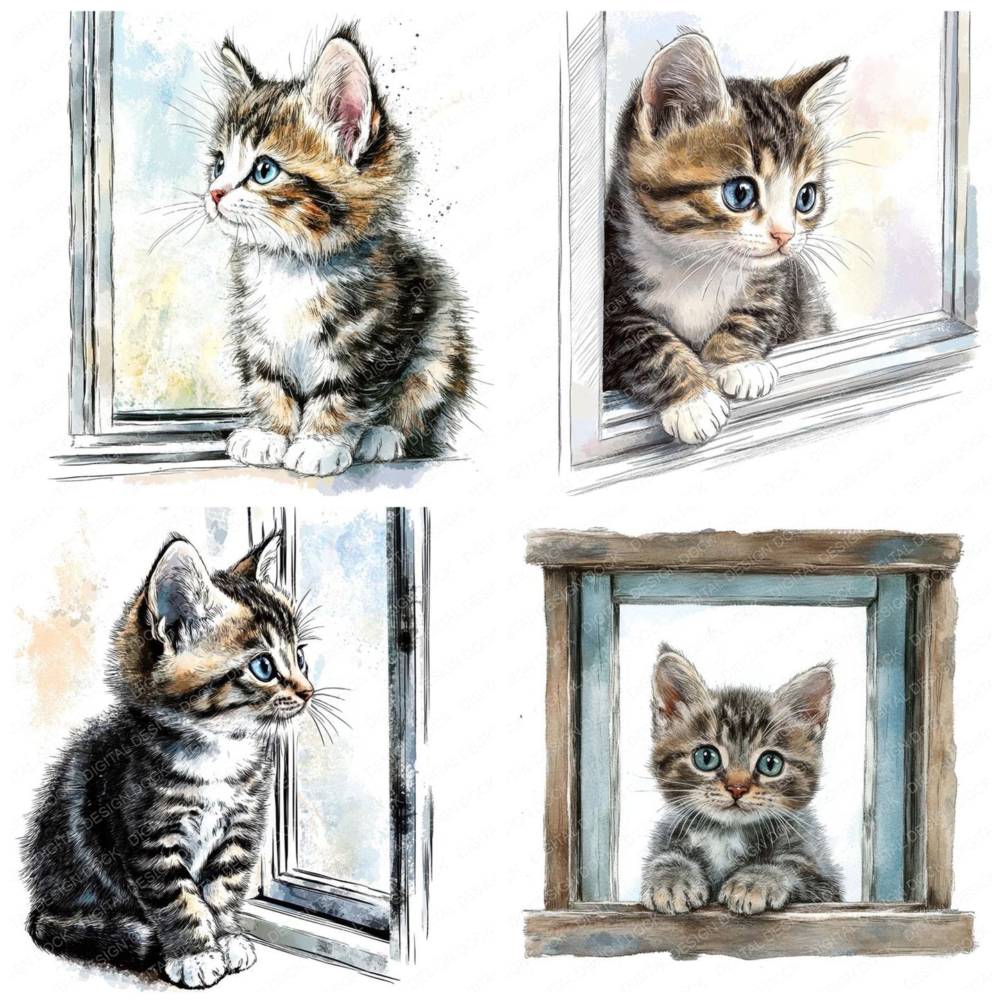Kitten Sat at WIndow Clipart Set (DDD005921)
