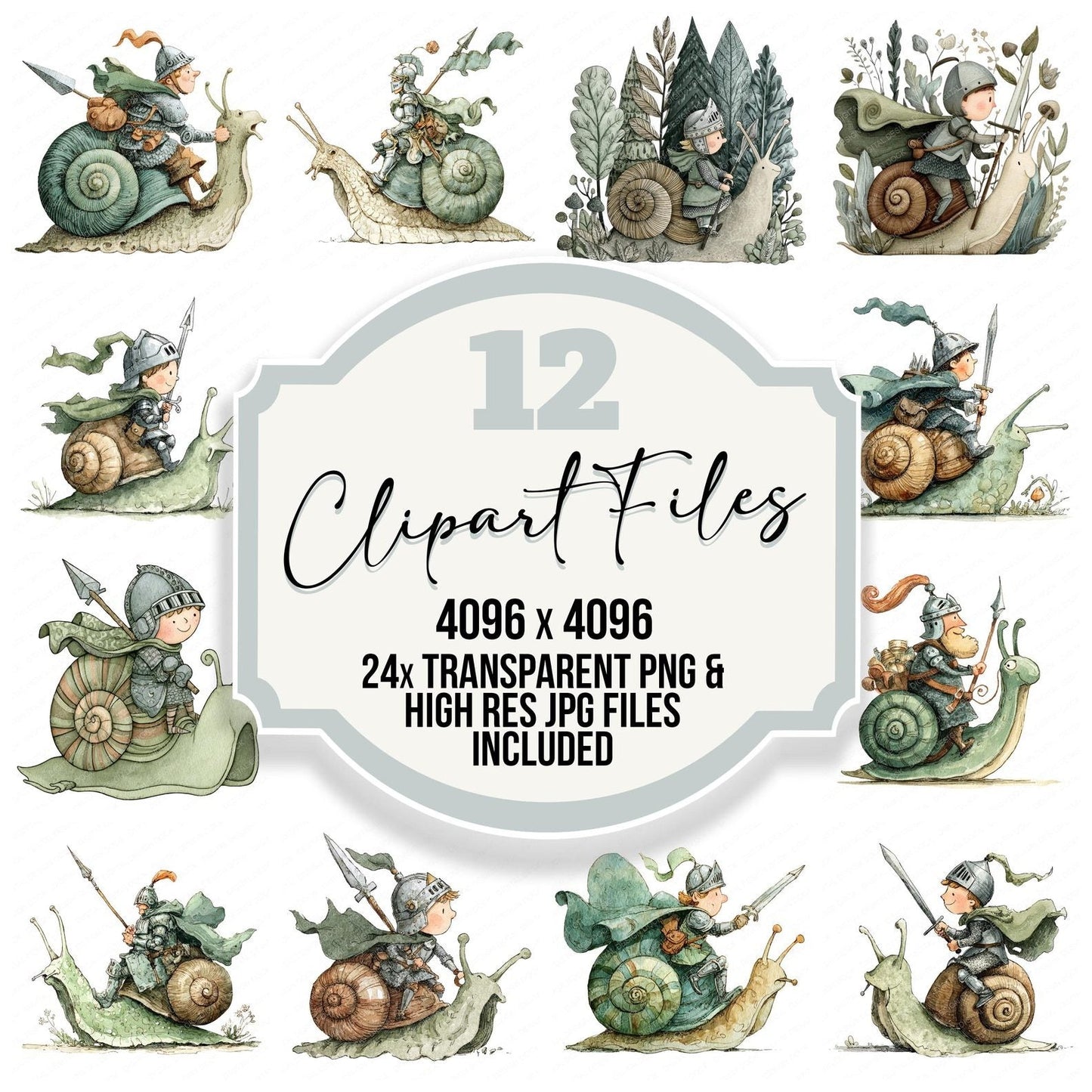 Knight Riding Snail Clipart Set (DDD005928)