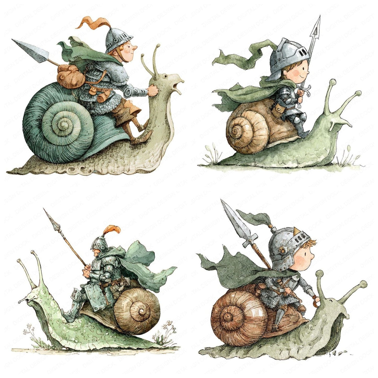 Knight Riding Snail Clipart Set (DDD005928)