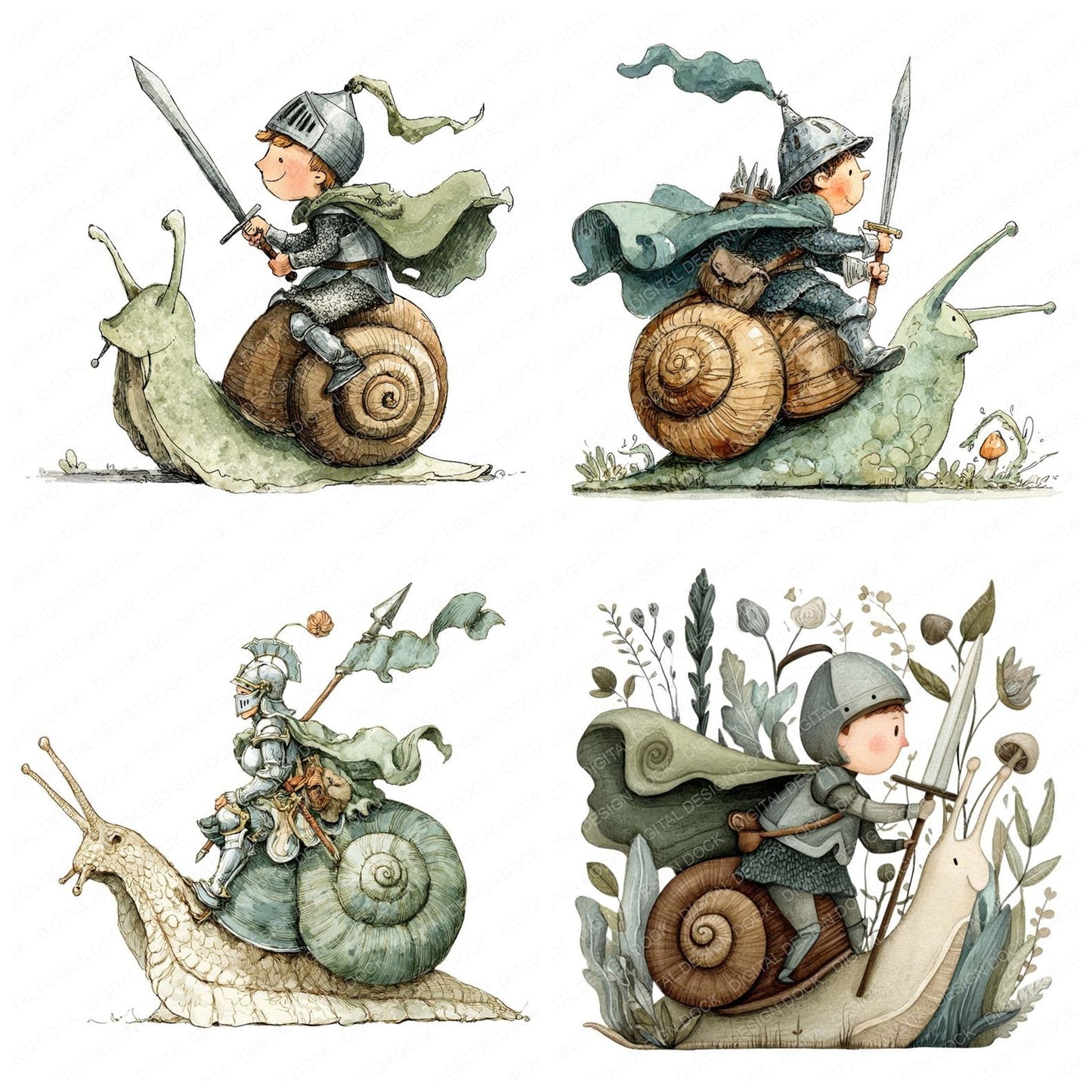 Knight Riding Snail Clipart Set (DDD005928)