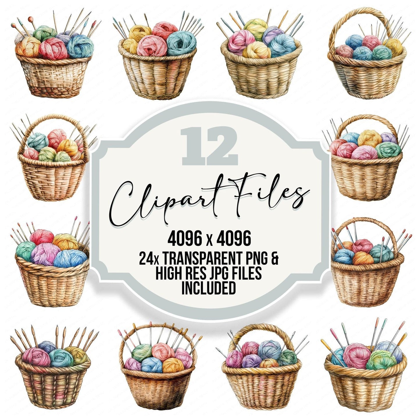 Knitting Basket with Yarn Clipart Set (DDD005934)