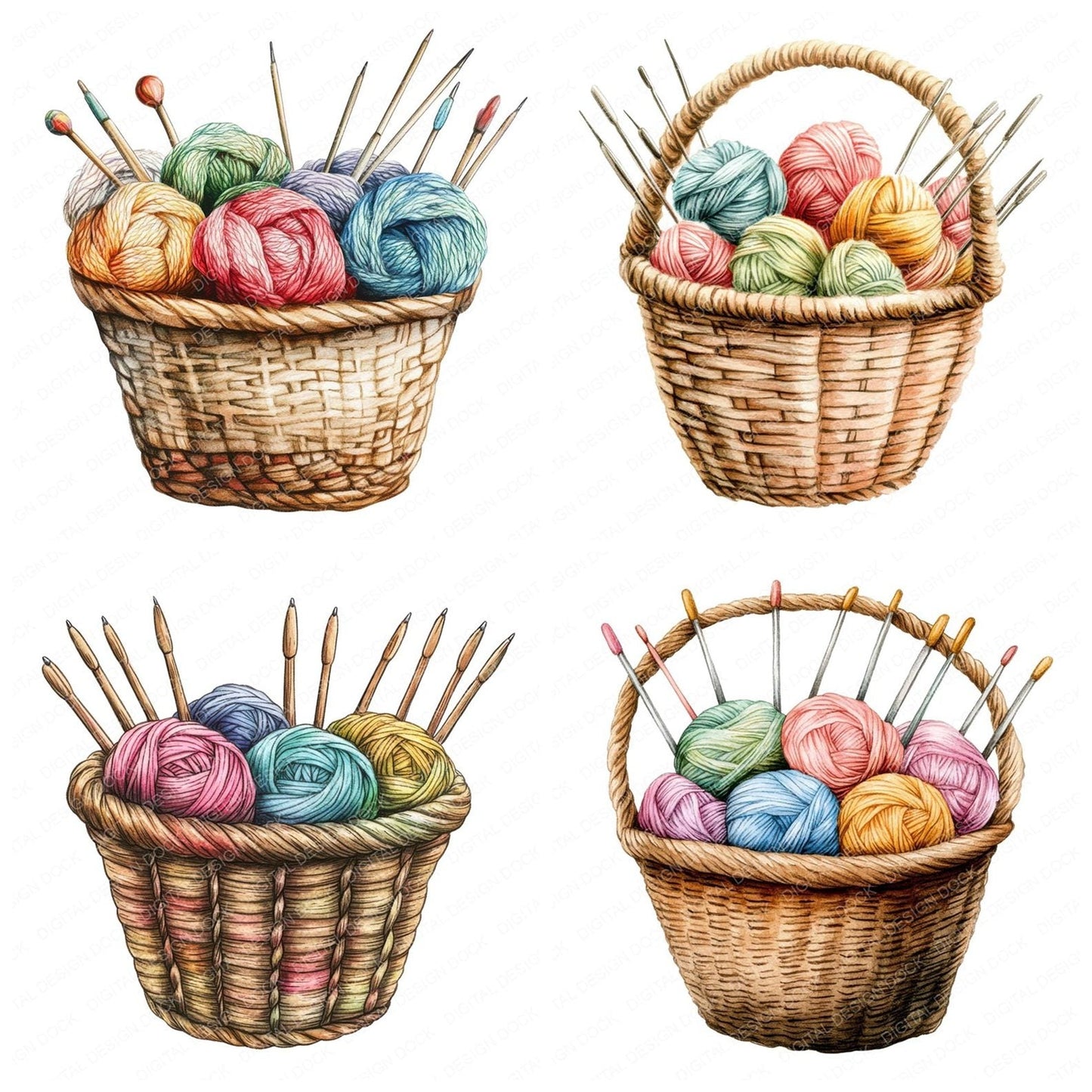 Knitting Basket with Yarn Clipart Set (DDD005934)