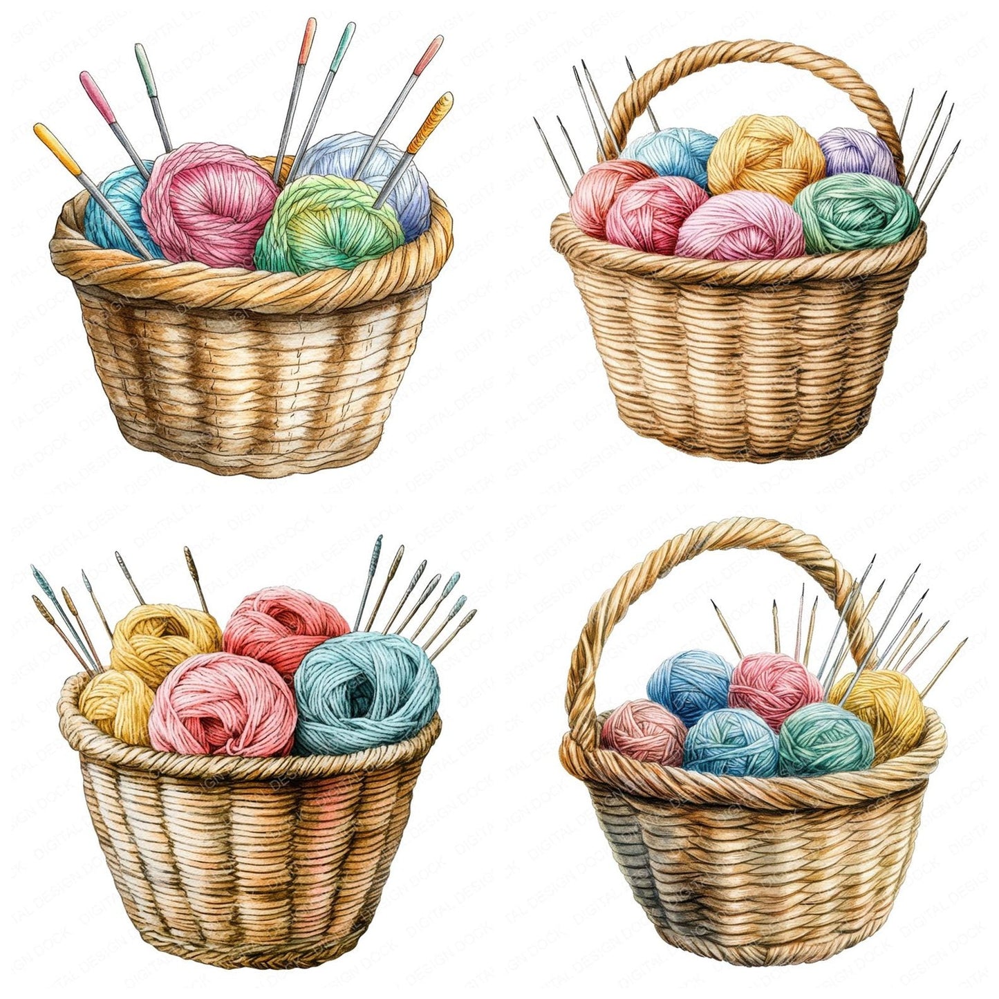 Knitting Basket with Yarn Clipart Set (DDD005934)