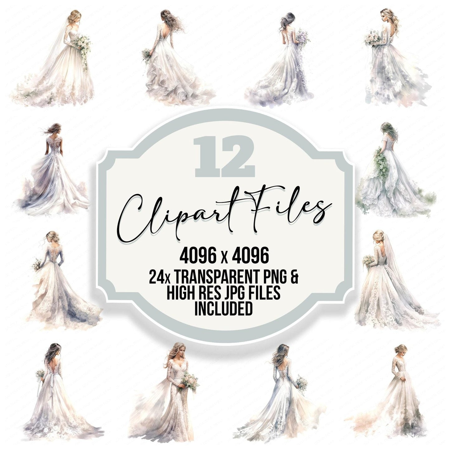 Lace Wedding Dress Bride Clipart Set (DDD005939)