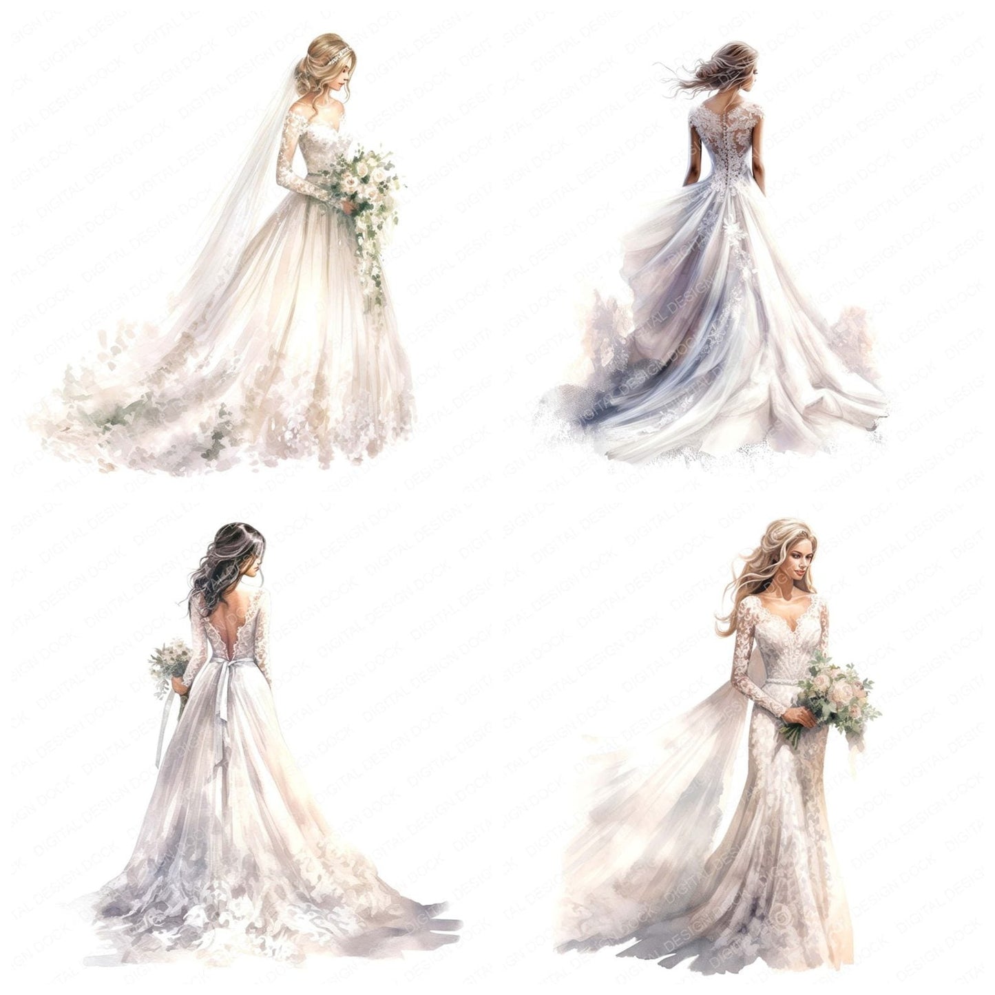 Lace Wedding Dress Bride Clipart Set (DDD005939)