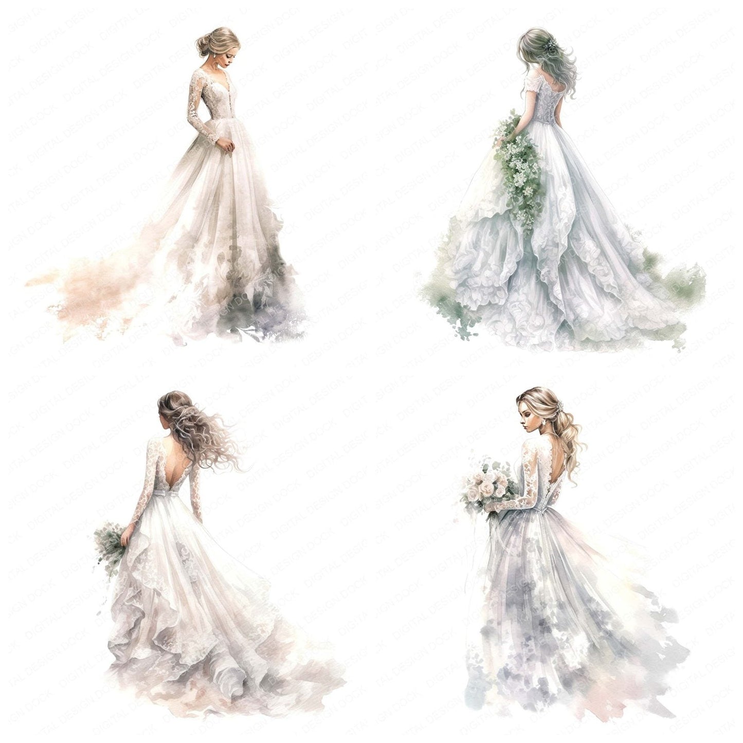 Lace Wedding Dress Bride Clipart Set (DDD005939)