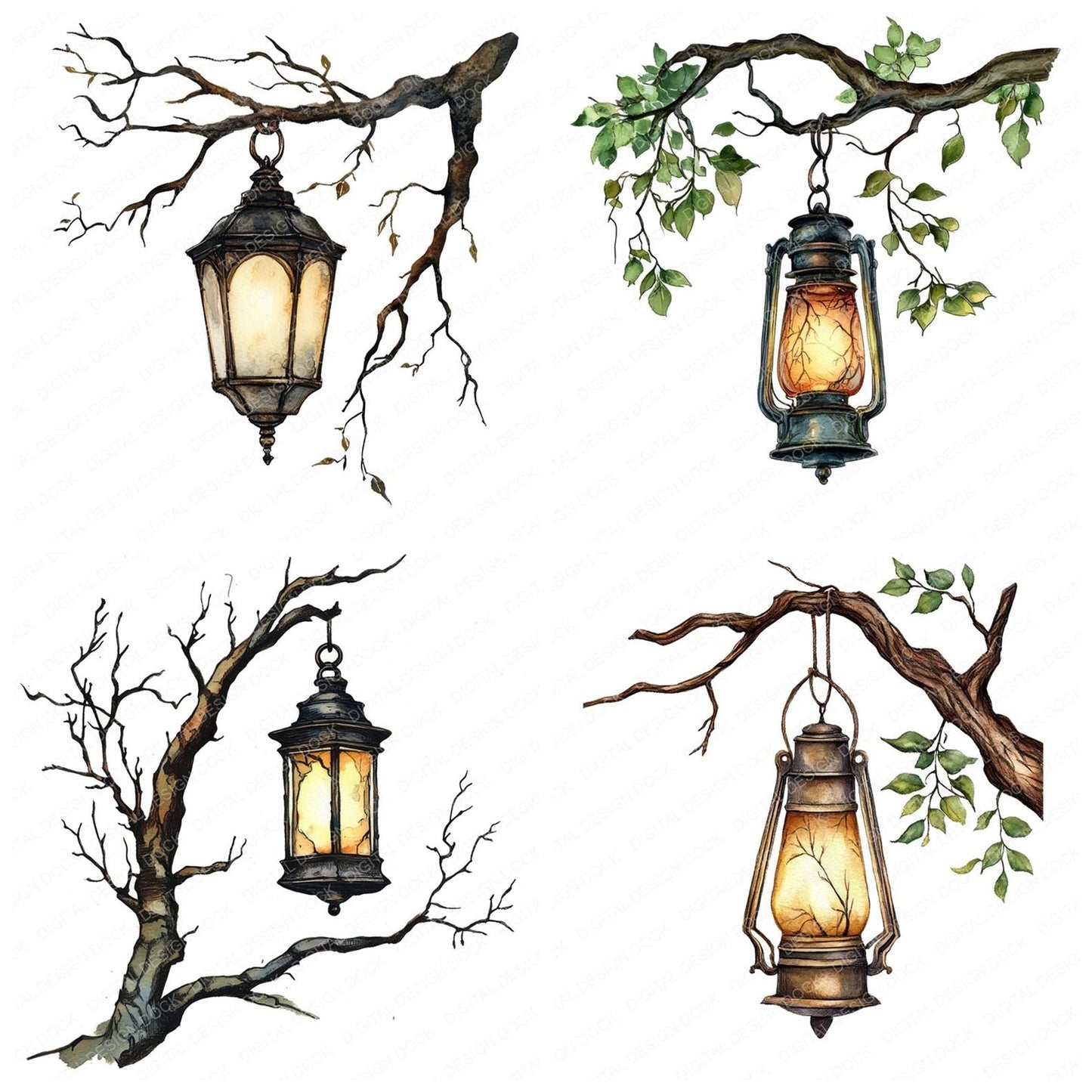Lantern Hanging from Branch Clipart Set (DDD005945)