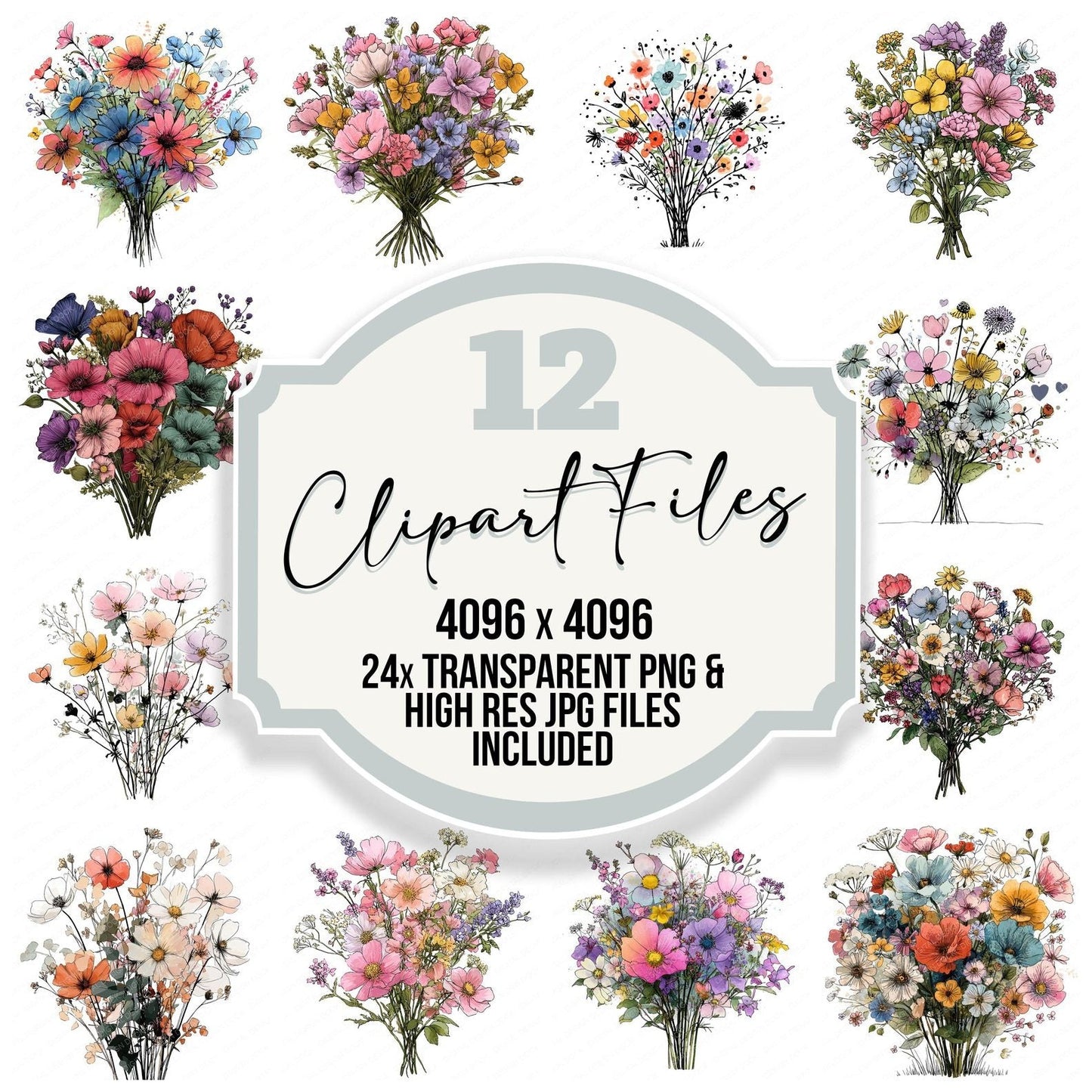 Large Cartoon Wildflower Bouquet Clipart Set (DDD005947)