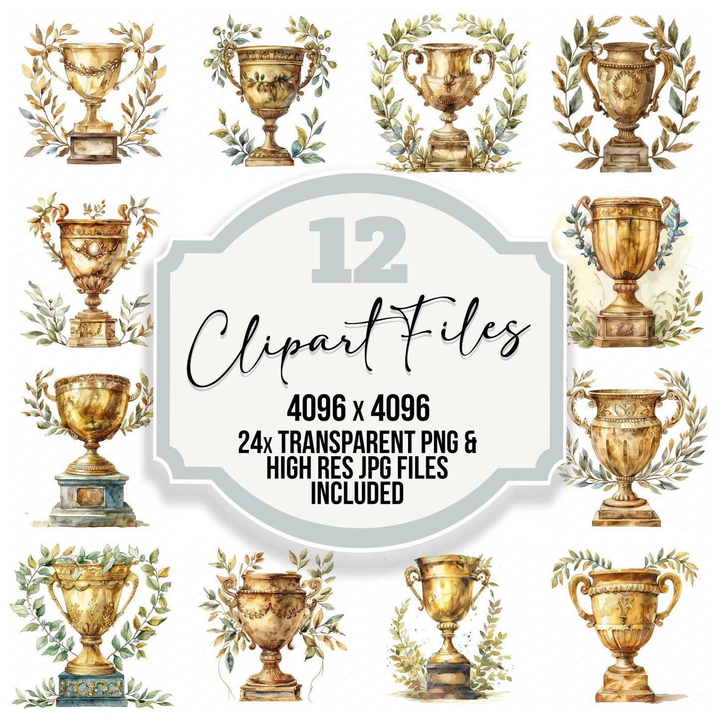 Laurel Wreath Gold Trophy Clipart Set (DDD005949)