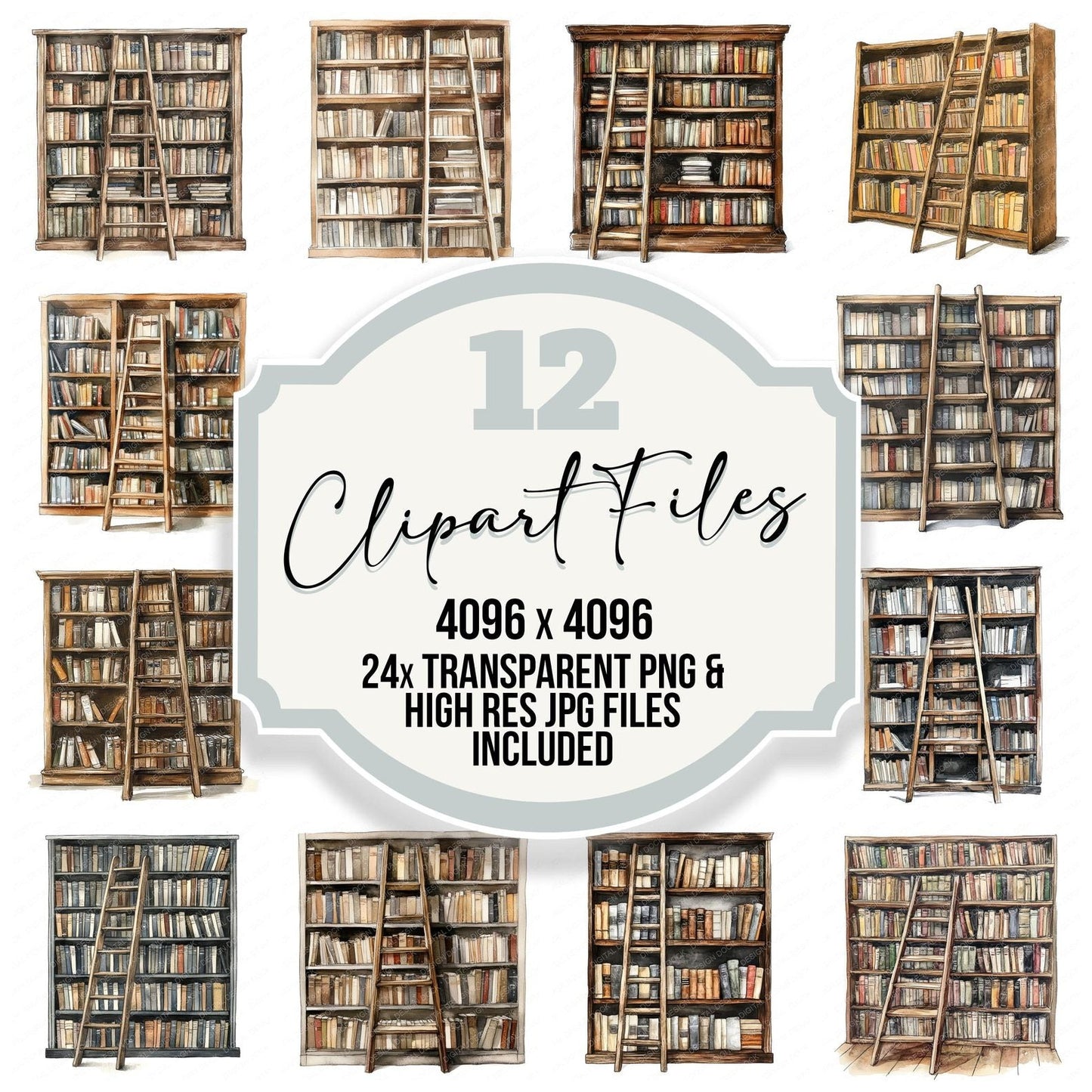 Library Bookshelf Clipart Set (DDD005959)