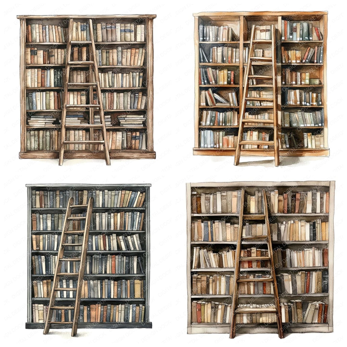 Library Bookshelf Clipart Set (DDD005959)