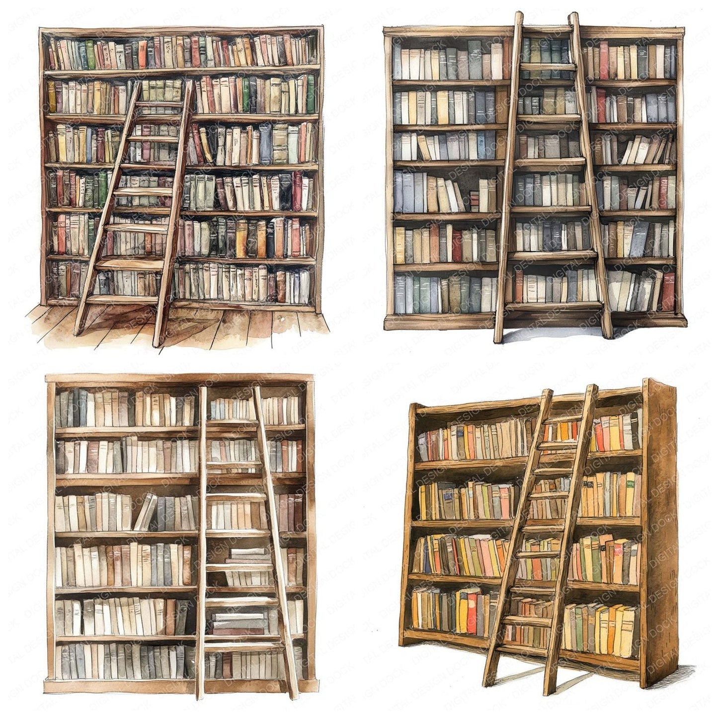Library Bookshelf Clipart Set (DDD005959)