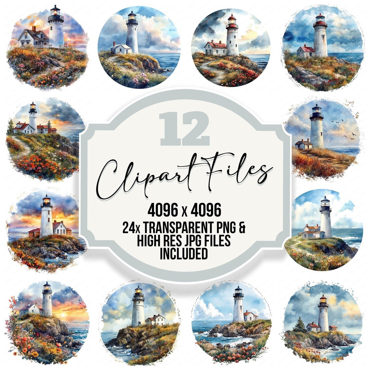 Lighthouse Floral Design Clipart Set (DDD005963)