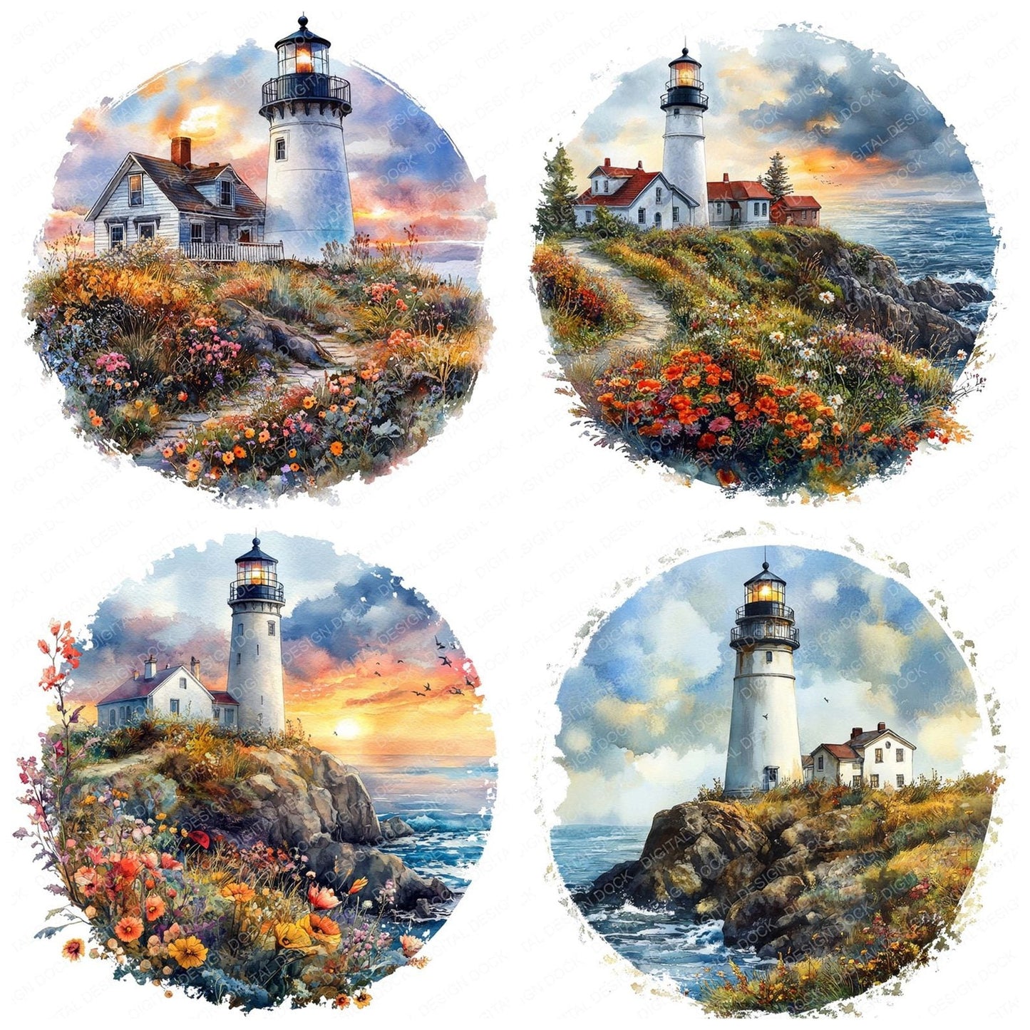 Lighthouse Floral Design Clipart Set (DDD005963)