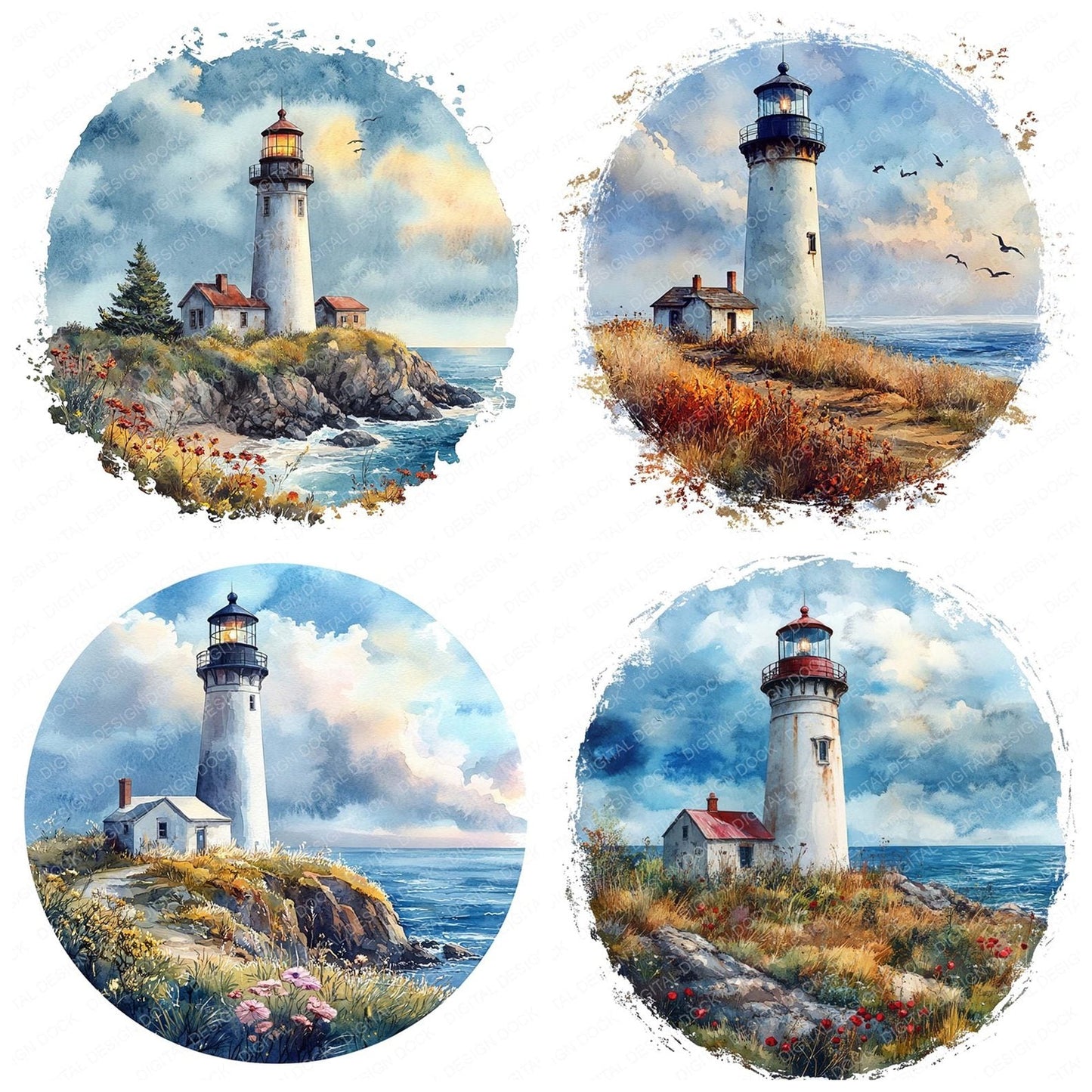 Lighthouse Floral Design Clipart Set (DDD005963)