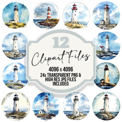 Lighthouse Round Design clipart set cover showing the designs and file details