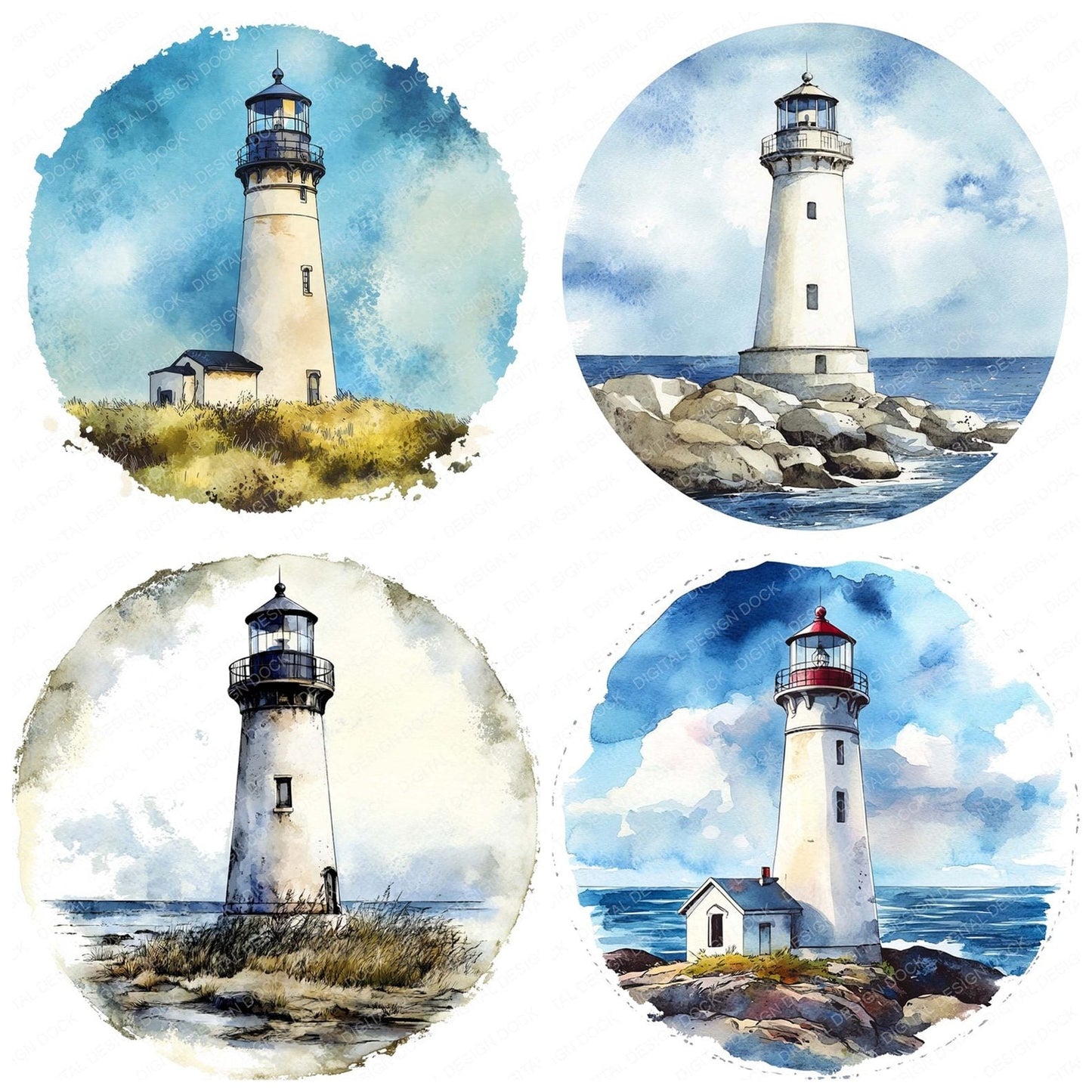 Lighthouse Round Design Clipart Set (DDD005966)