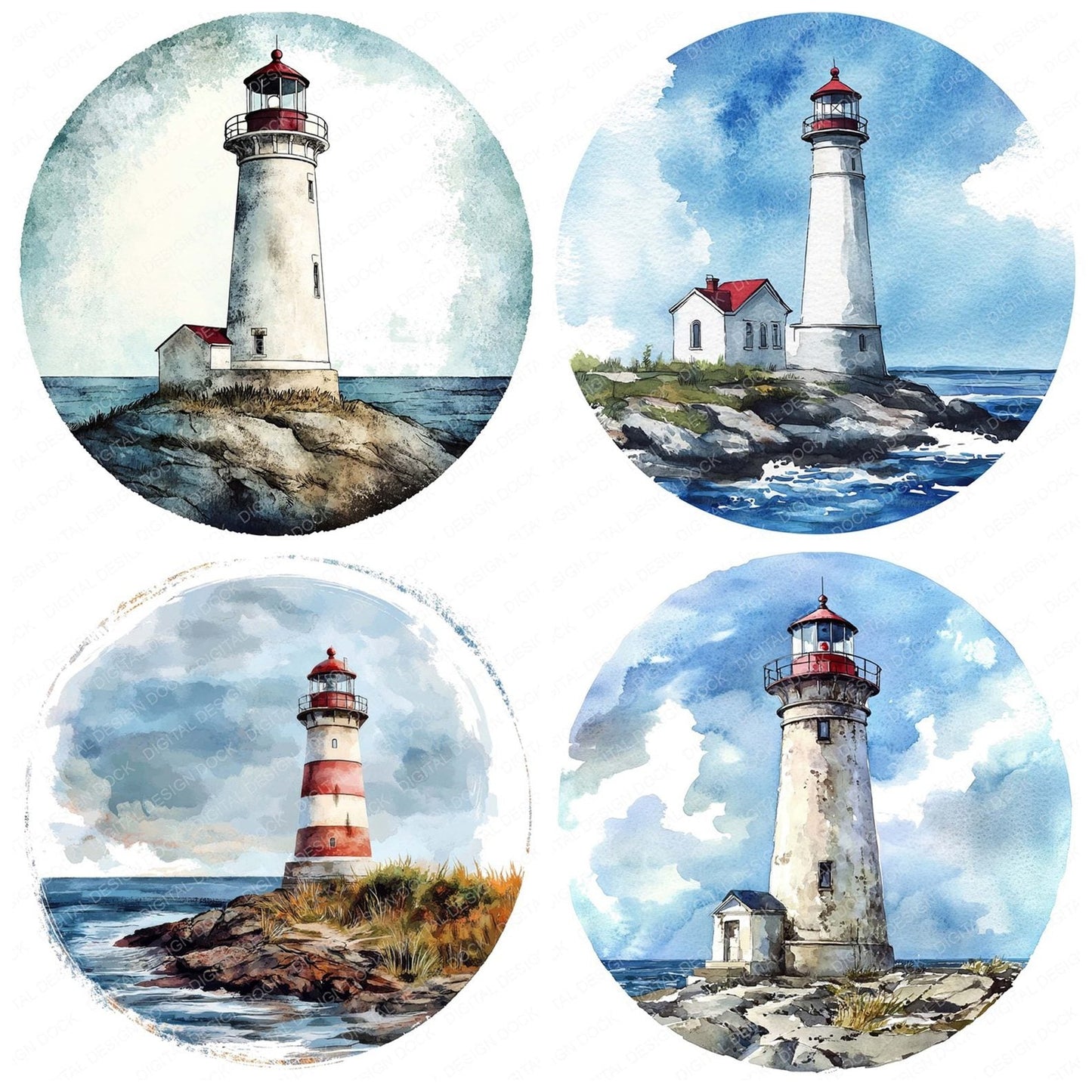 Lighthouse Round Design Clipart Set (DDD005966)