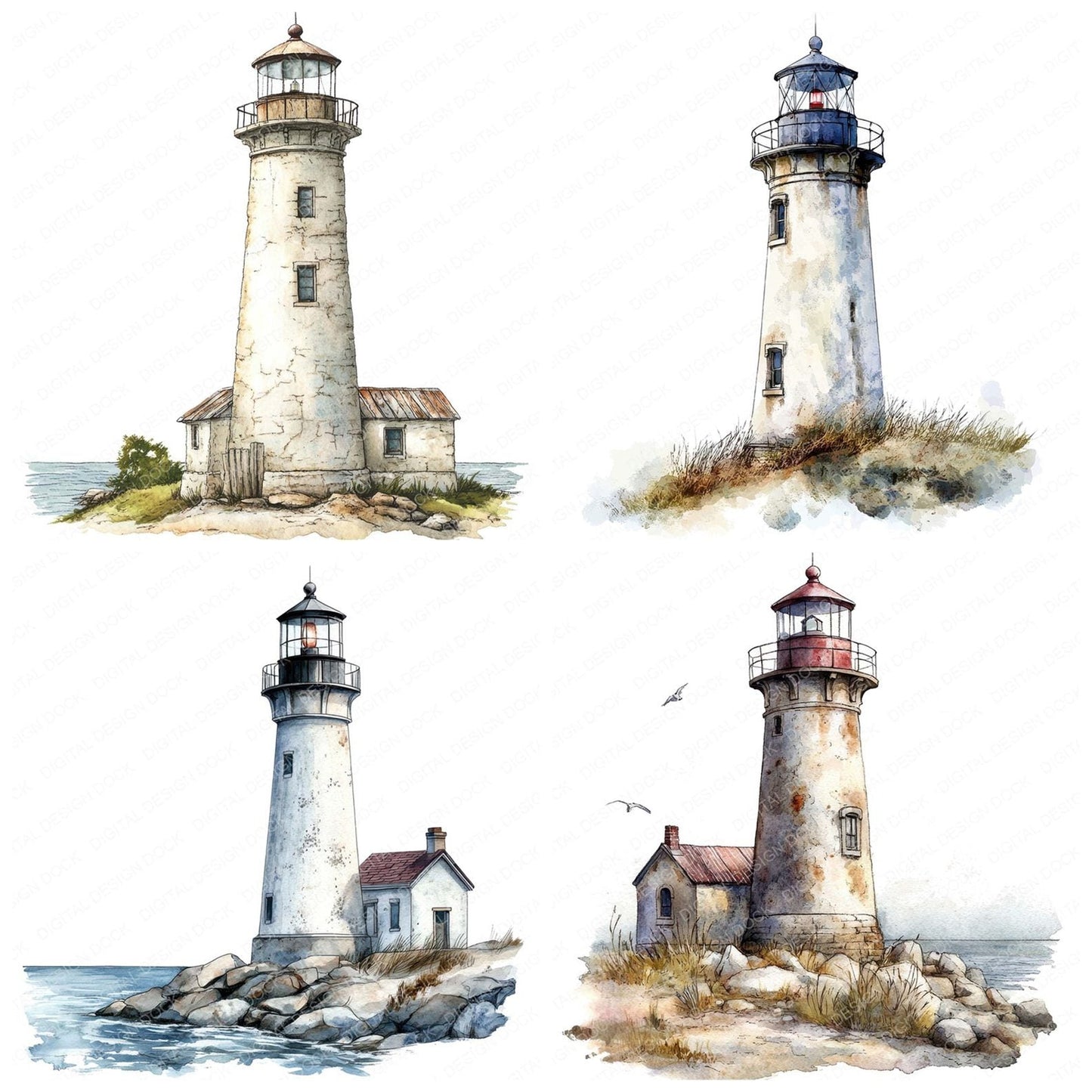Lighthouse Scene Vintage Clipart Set (DDD005967)