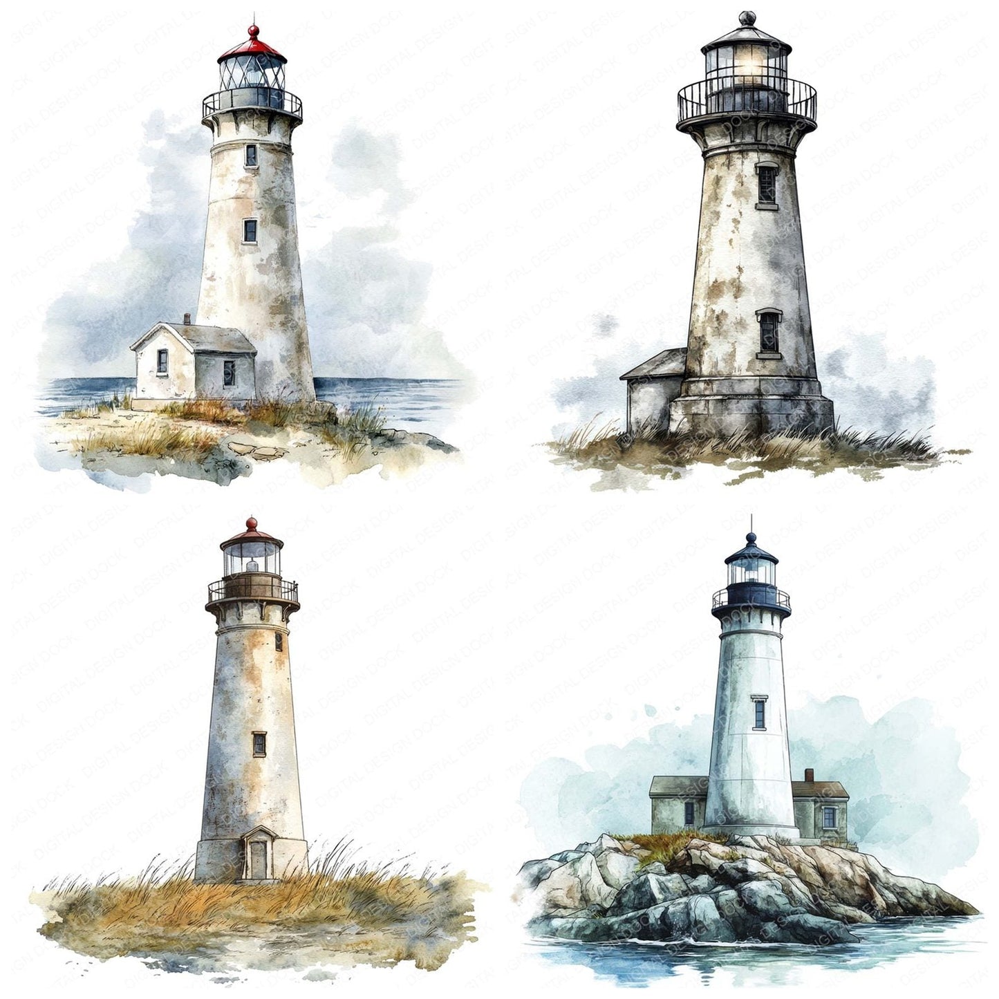 Lighthouse Scene Vintage Clipart Set (DDD005967)