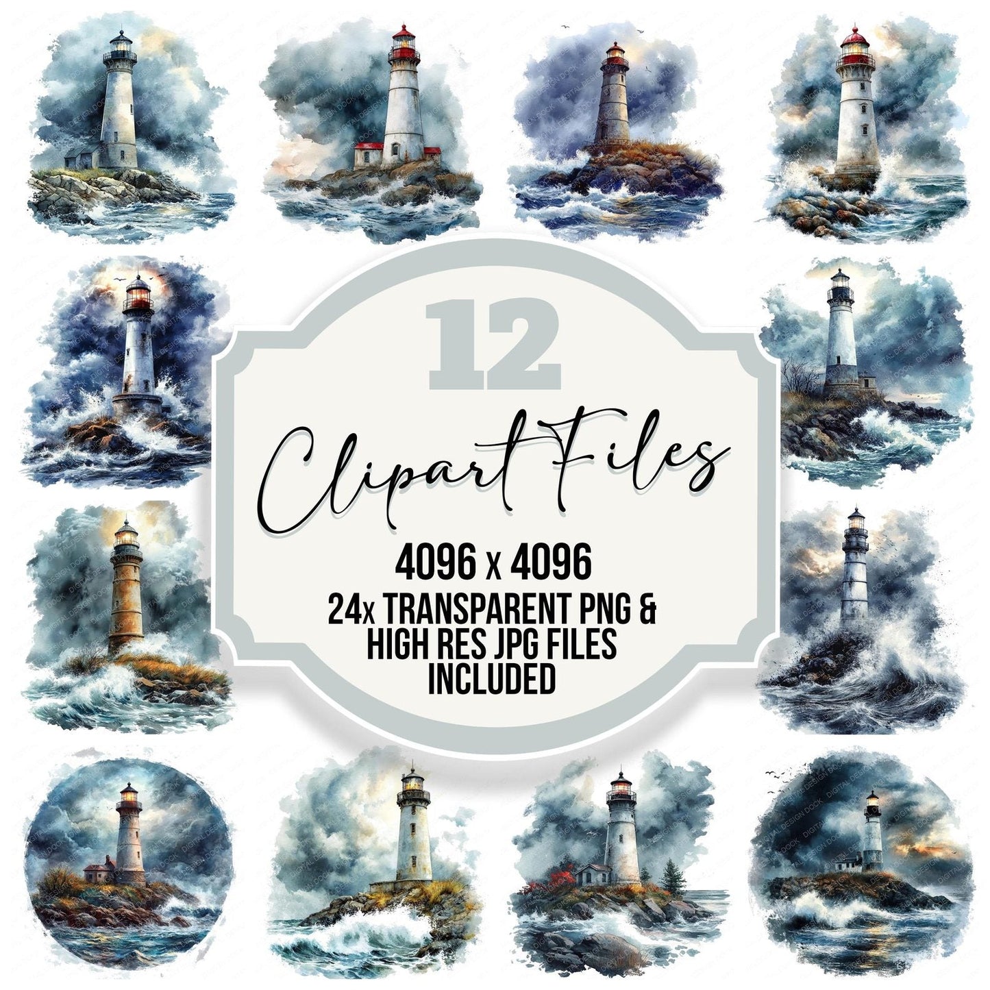 Lighthouse Stormy Night Clipart Set (DDD005968)