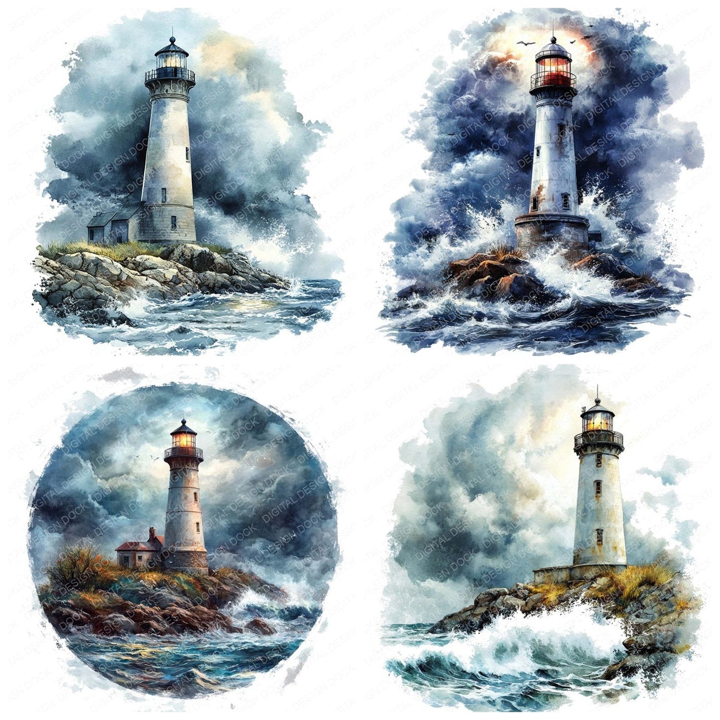 Lighthouse Stormy Night Clipart Set (DDD005968)