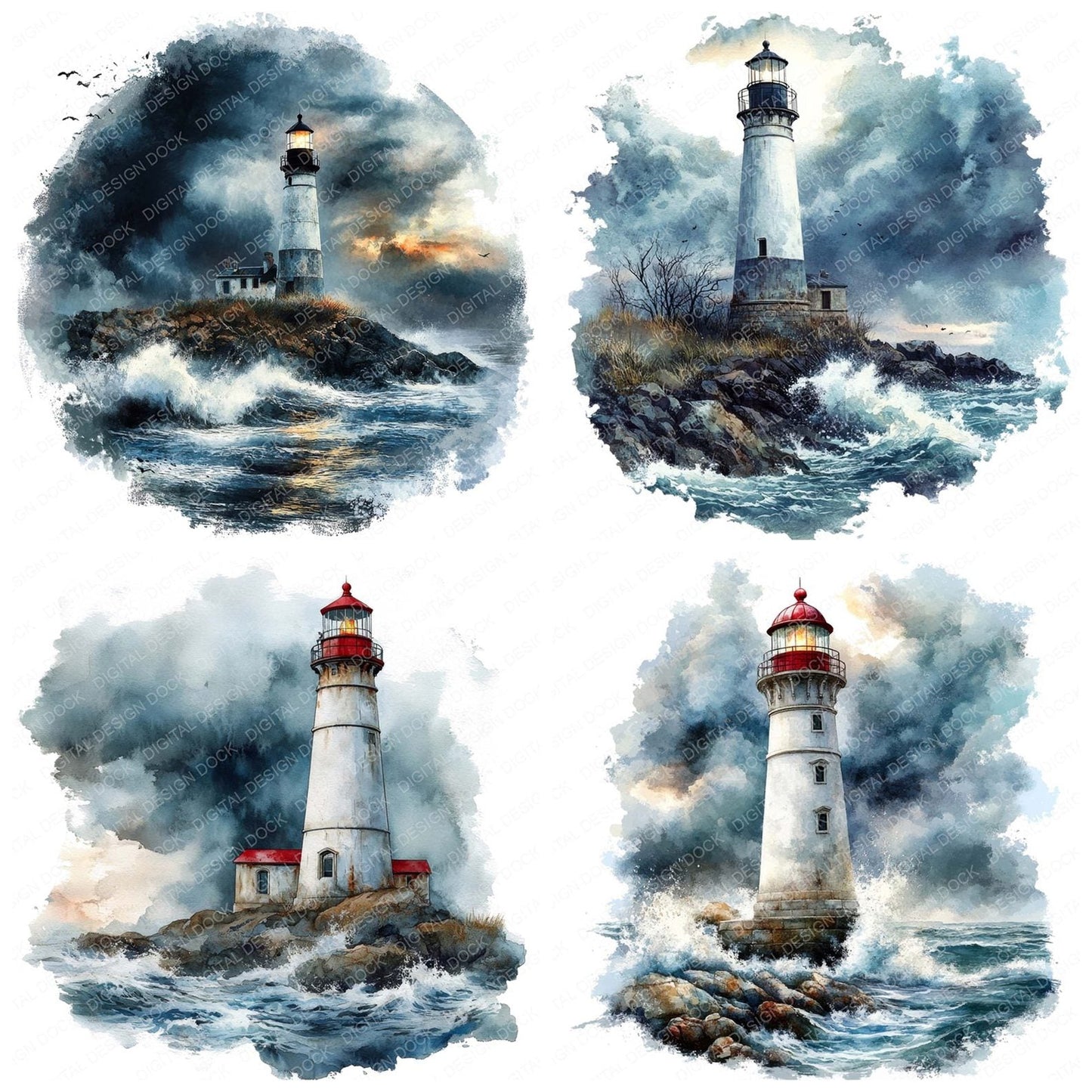 Lighthouse Stormy Night Clipart Set (DDD005968)