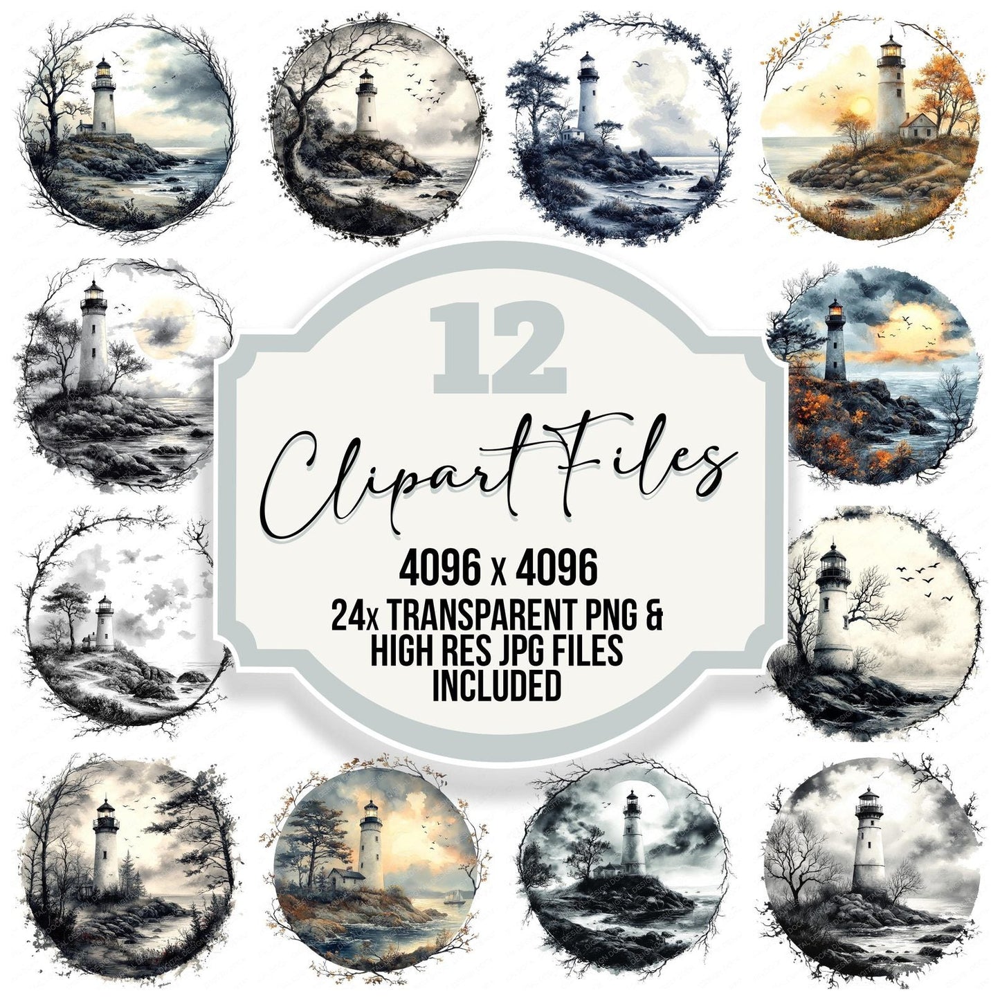 Lighthouse Tree Branches Clipart Set (DDD005969)