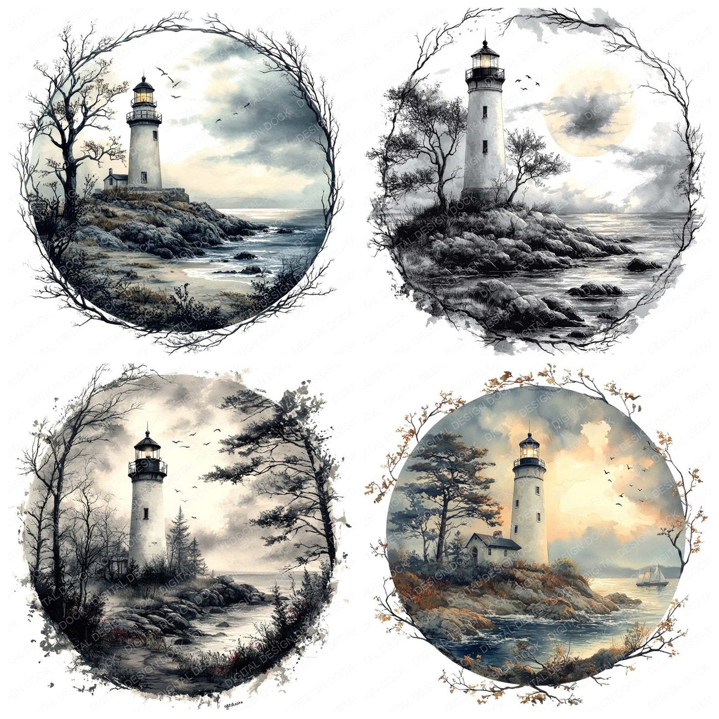 Lighthouse Tree Branches Clipart Set (DDD005969)
