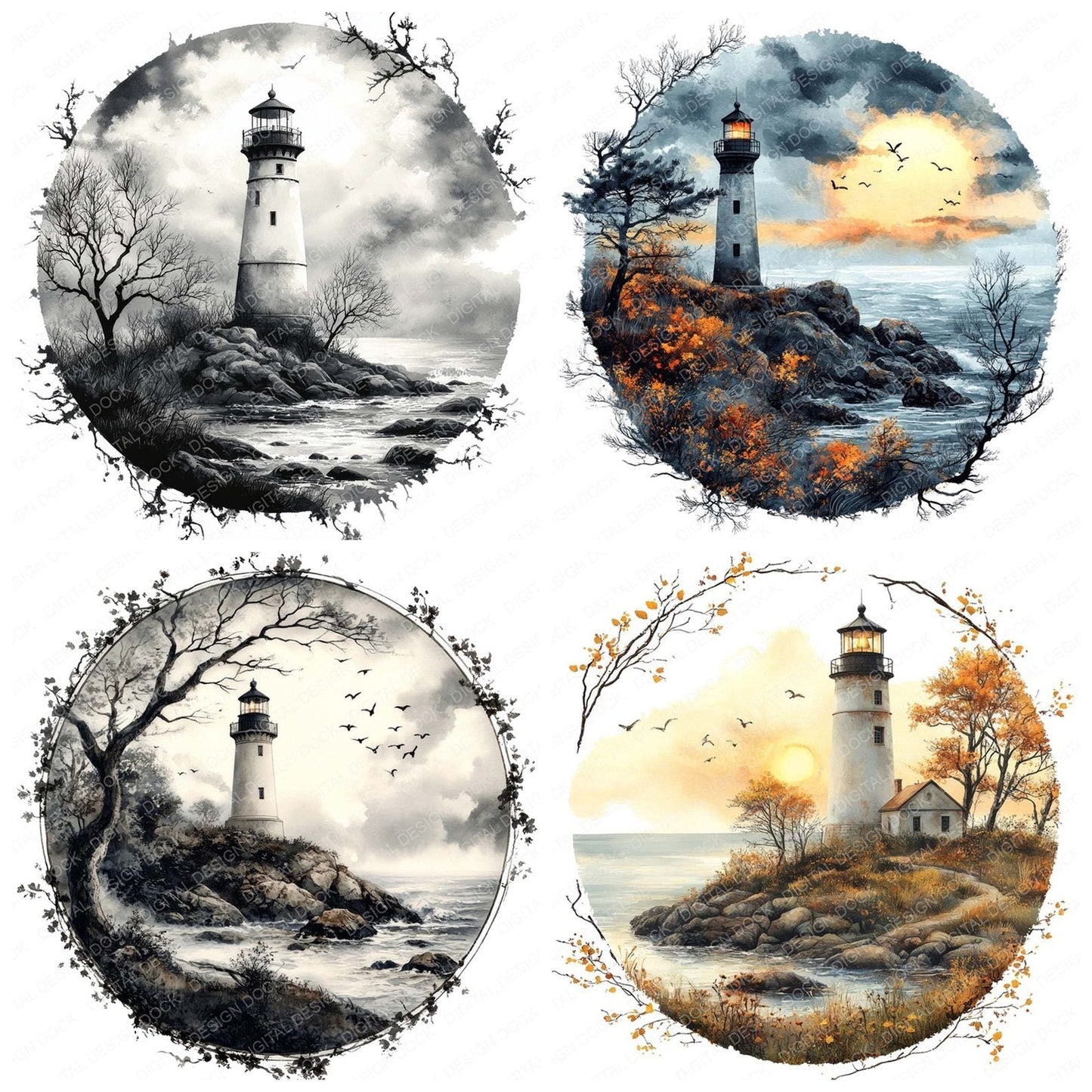 Lighthouse Tree Branches Clipart Set (DDD005969)