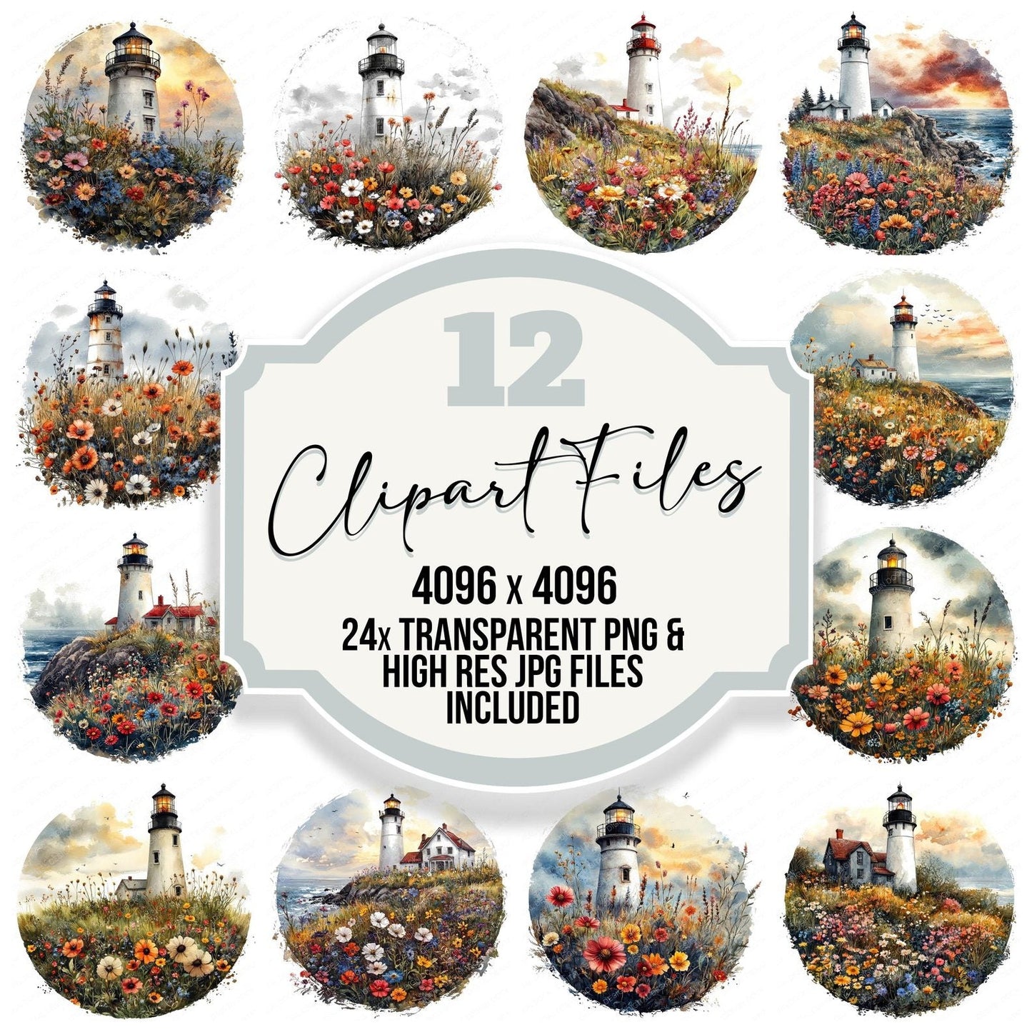 Lighthouse Wildflower Design Clipart Set (DDD005970)