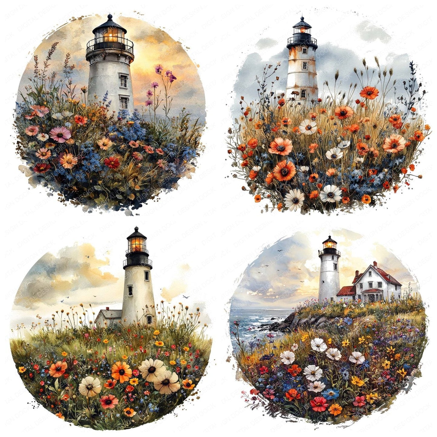Lighthouse Wildflower Design Clipart Set (DDD005970)