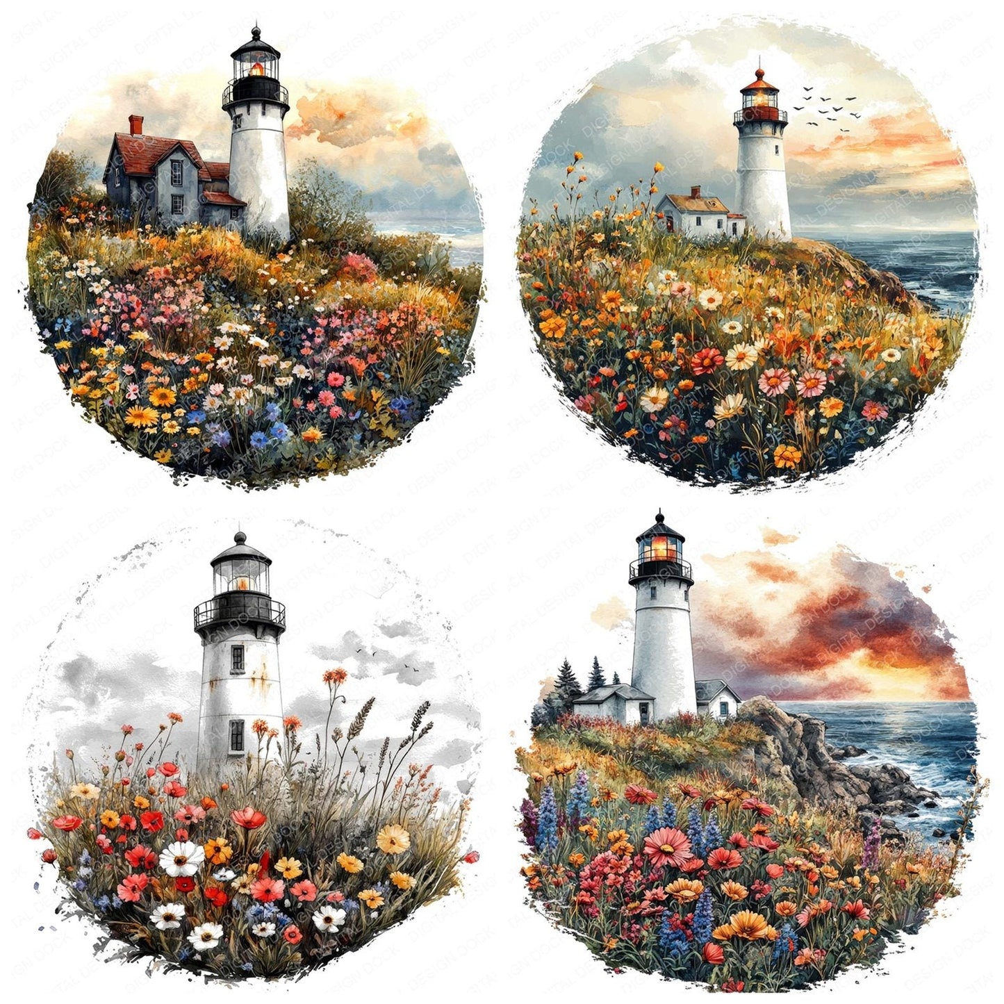 Lighthouse Wildflower Design Clipart Set (DDD005970)