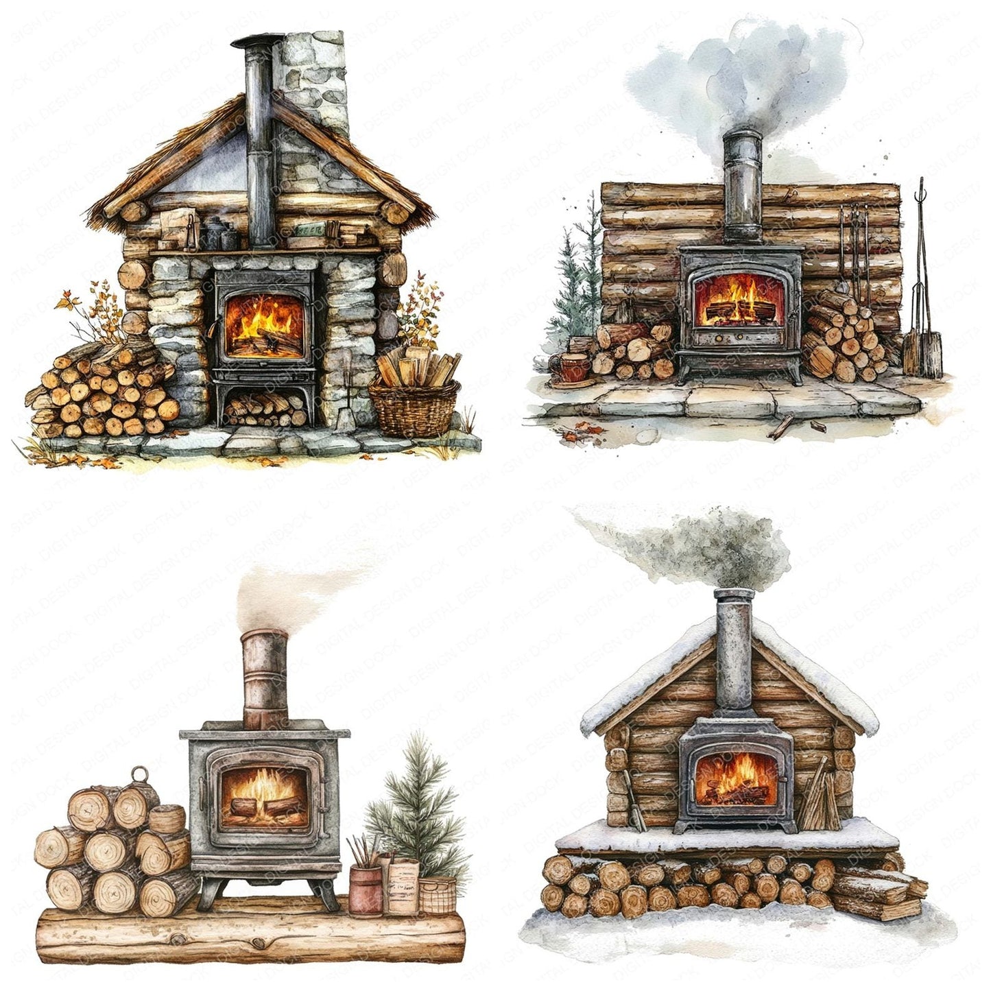 Log Burner Fire Clipart Set (DDD005979)
