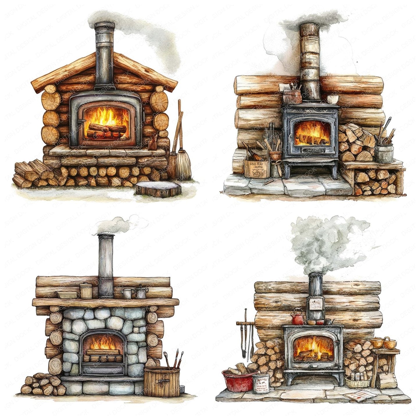 Log Burner Fire Clipart Set (DDD005979)