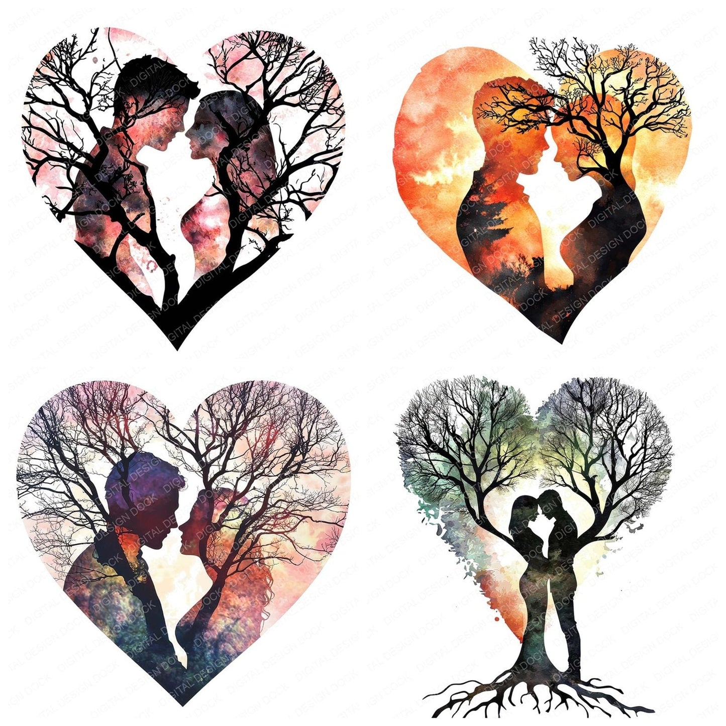 Love Couple Tree Clipart Set (DDD005982)