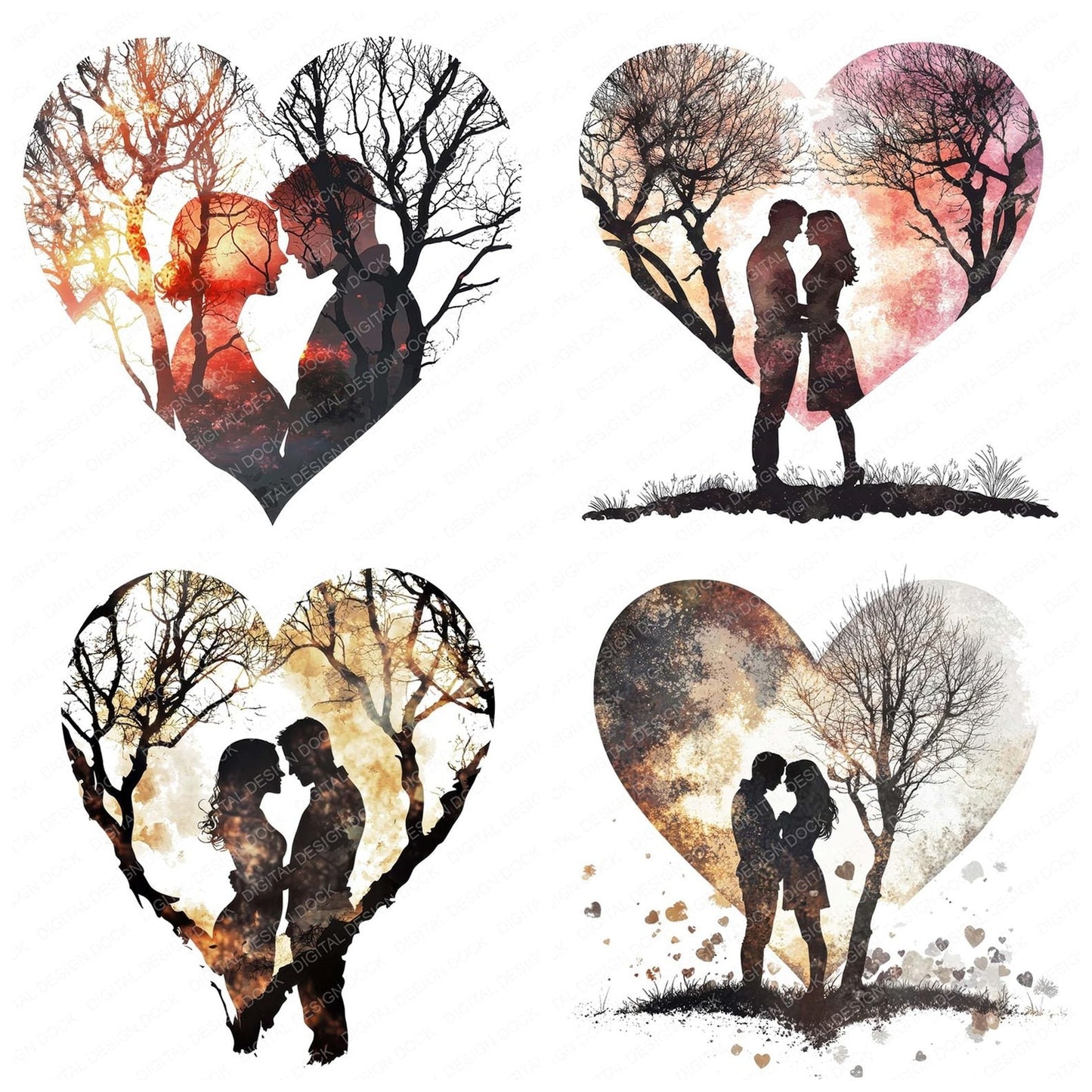 Love Couple Tree Clipart Set (DDD005982)