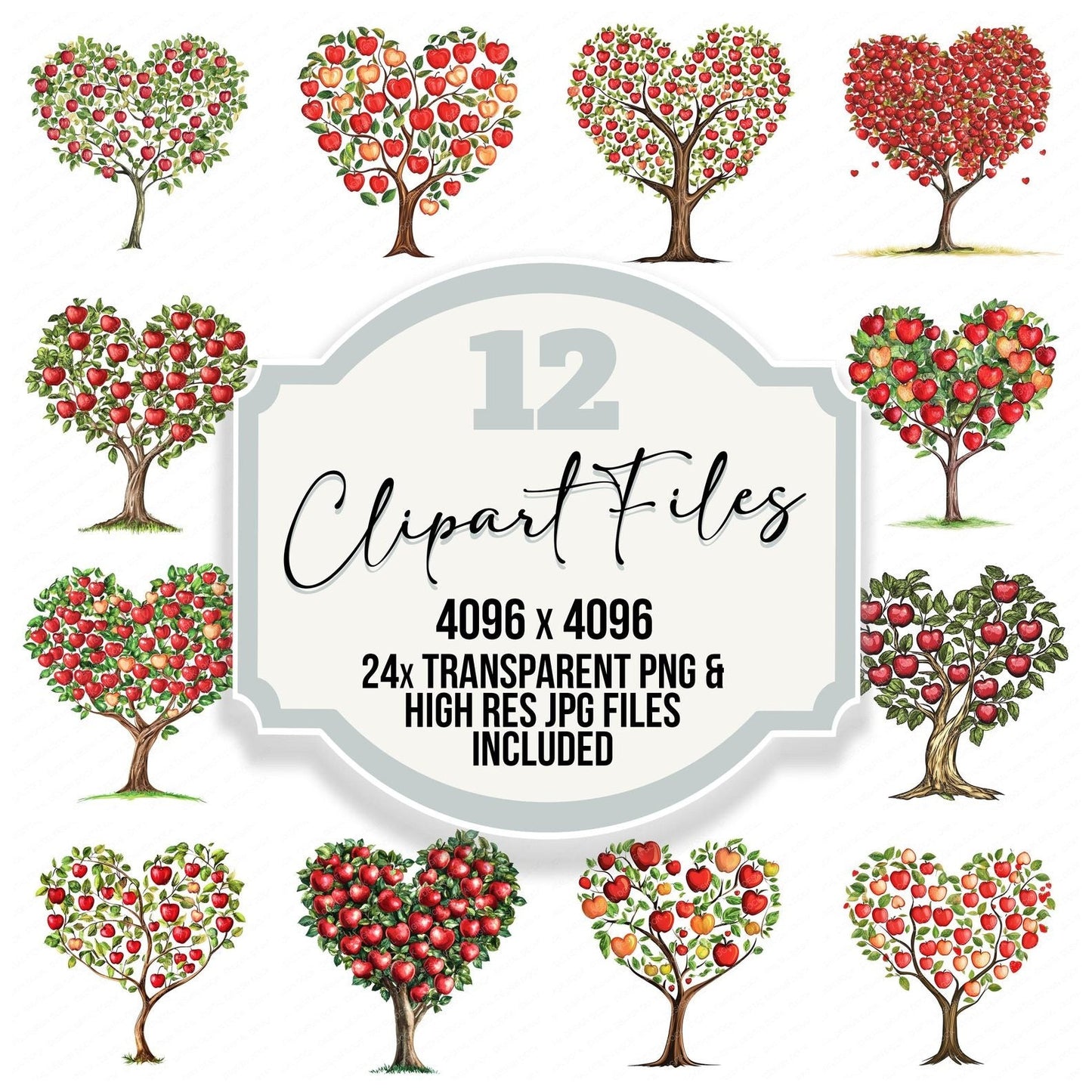 Love Heart Apple Tree Clipart Set (DDD005984)