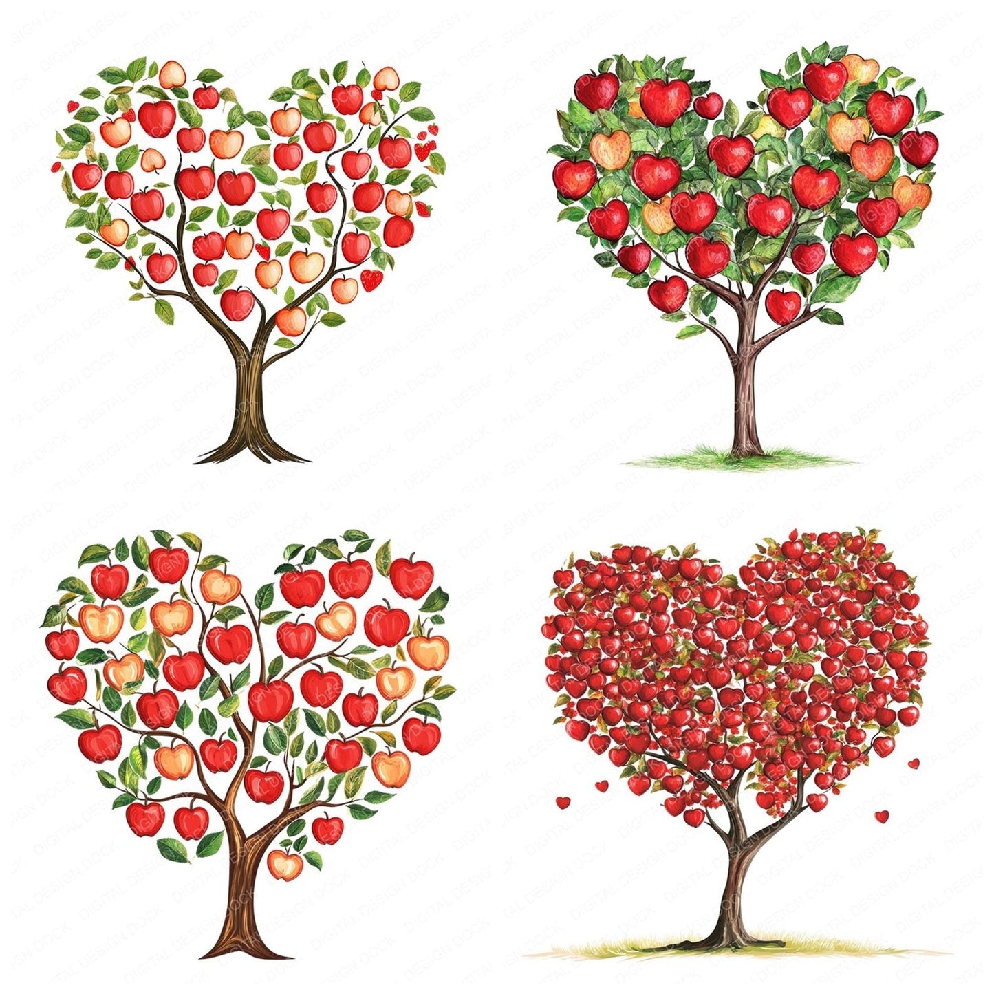 Love Heart Apple Tree Clipart Set (DDD005984)