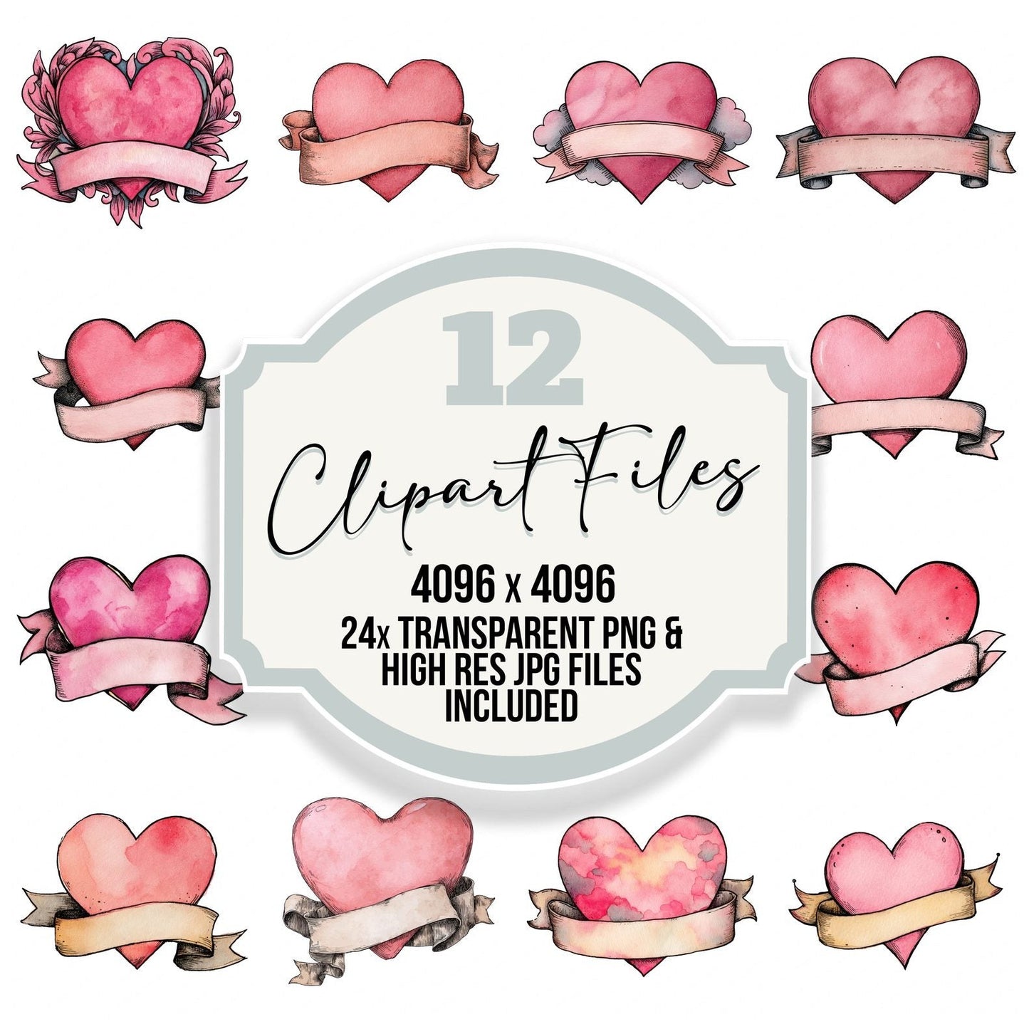 Love Heart with Blank Scroll Banner Clipart Set (DDD005986)