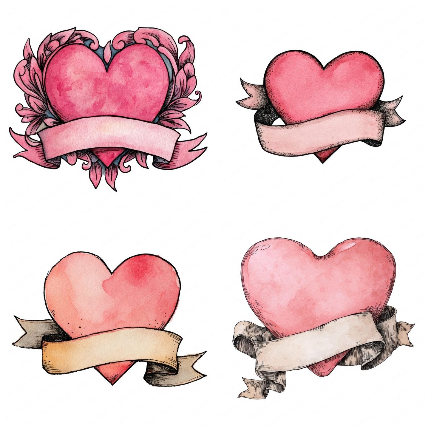 Love Heart with Blank Scroll Banner Clipart Set (DDD005986)