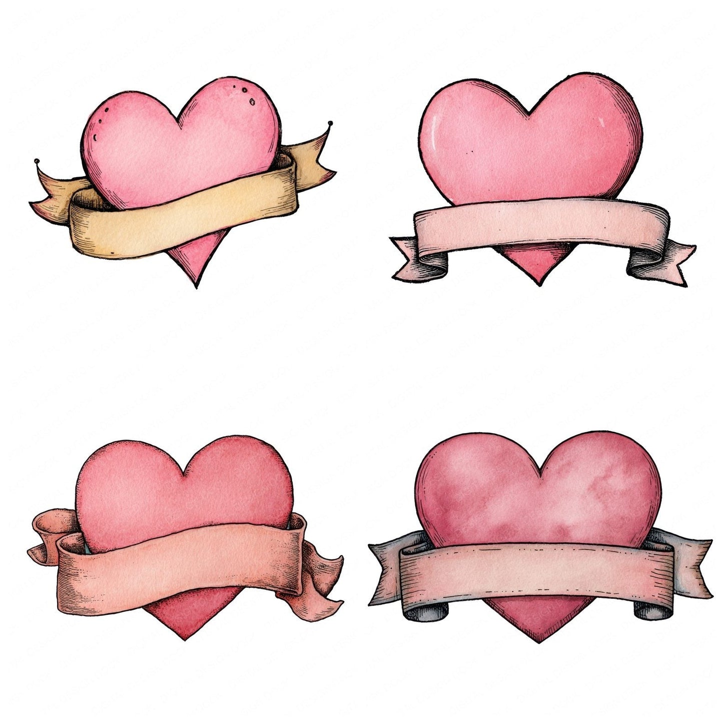 Love Heart with Blank Scroll Banner Clipart Set (DDD005986)