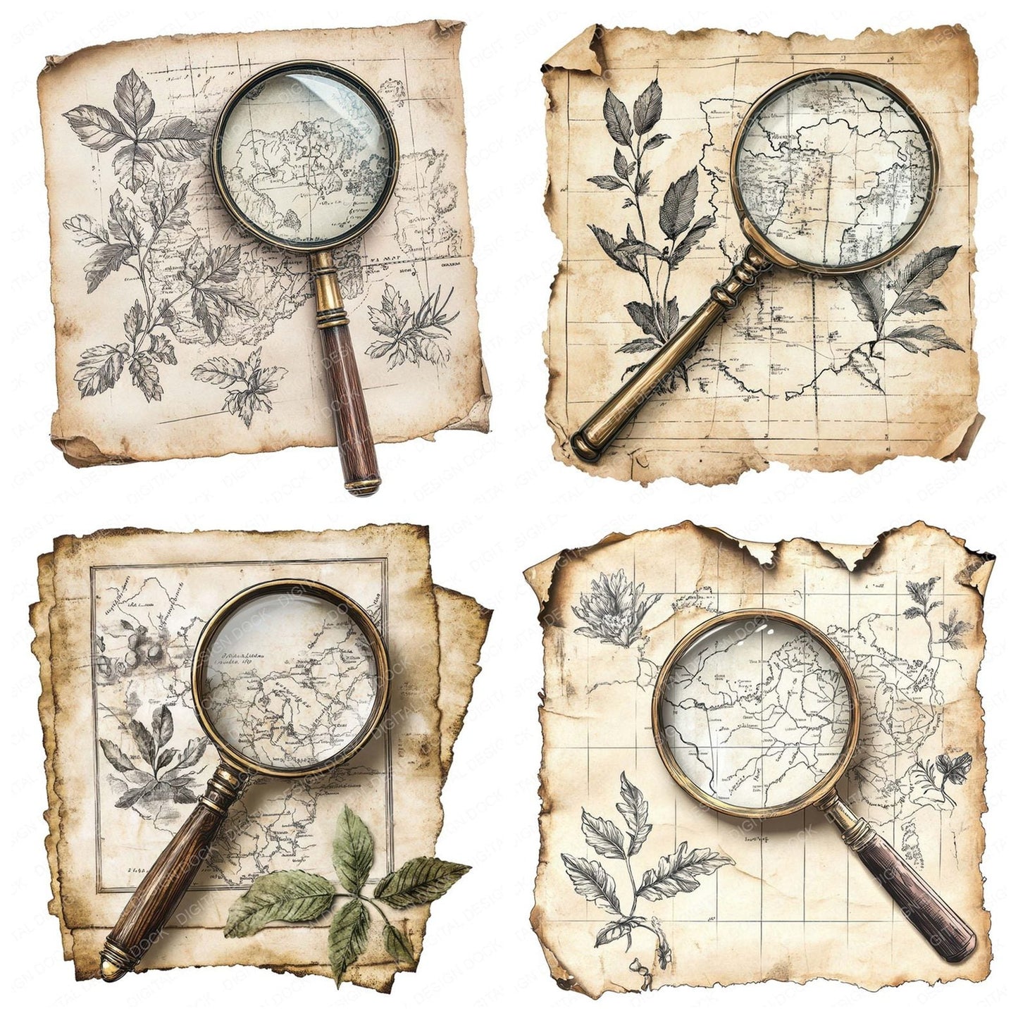 Magnifying Glass on Map Clipart Set (DDD006005)