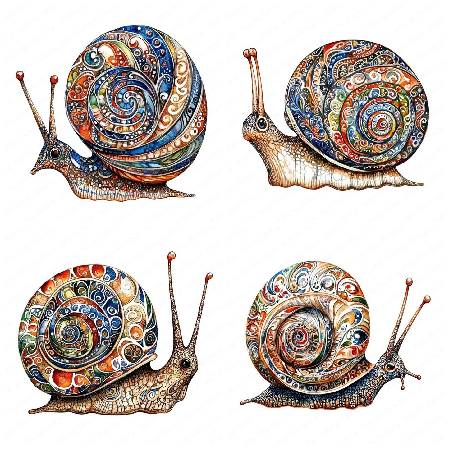 Mandala Design Snail Clipart Set (DDD006016)