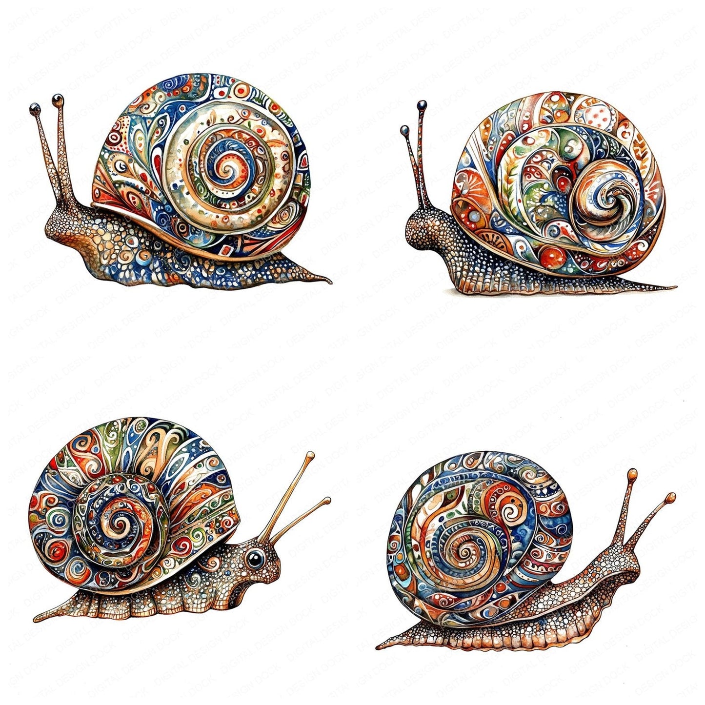 Mandala Design Snail Clipart Set (DDD006016)